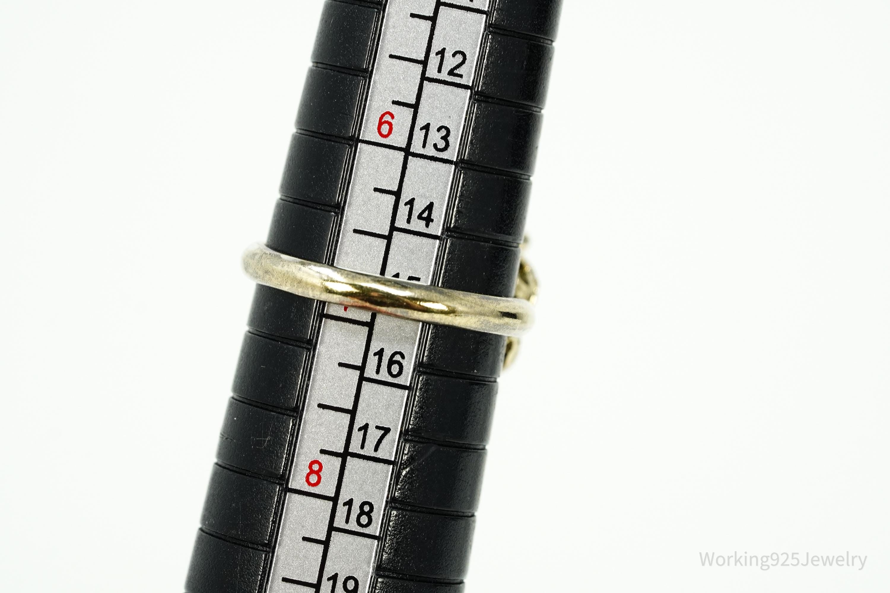 Vintage Green Jade Gold Over Sterling Silver Ring Size 6.75