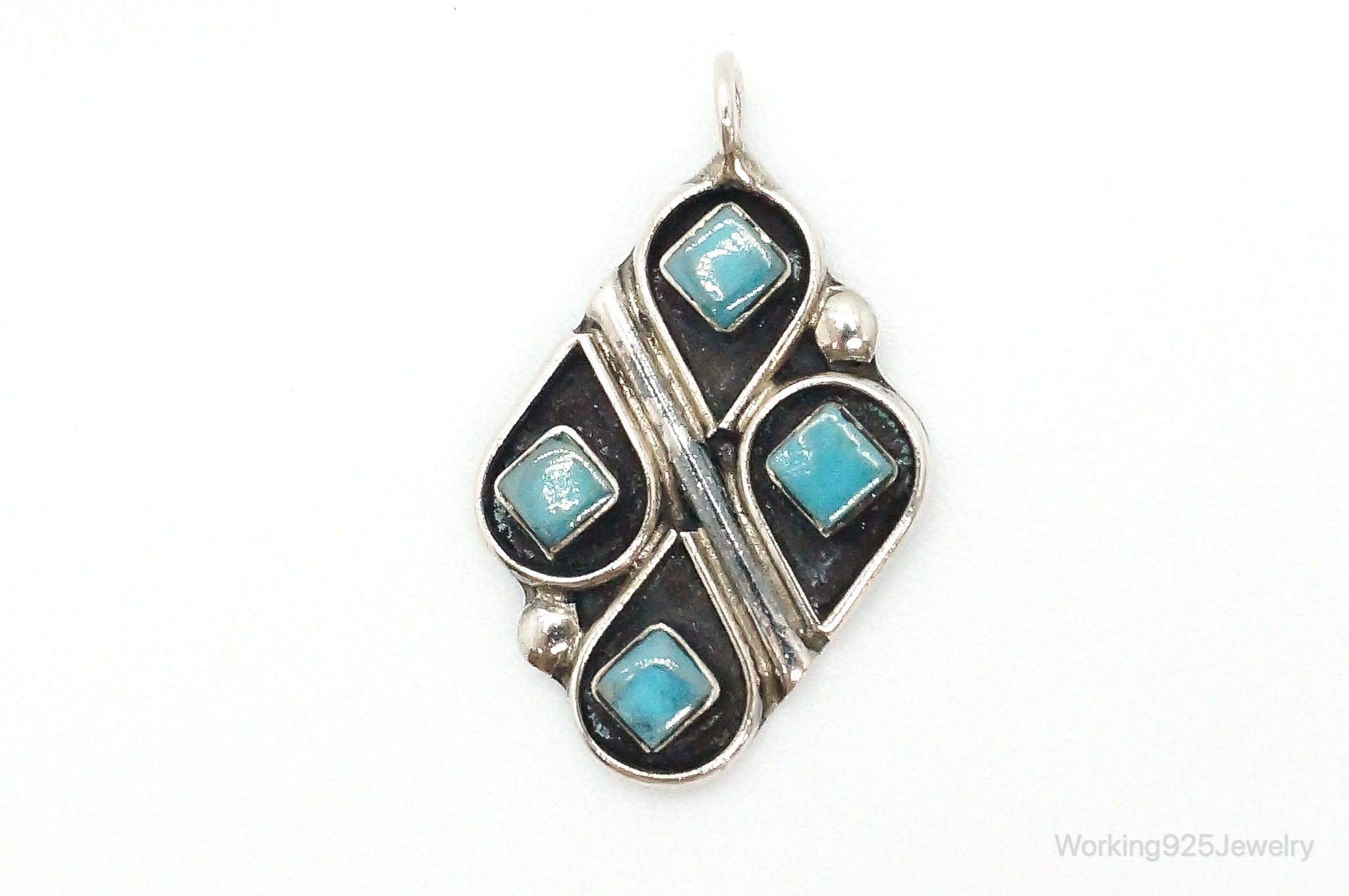 Vintage Native American Elliot Gasper Zuni Turquoise Sterling Silver Pendant