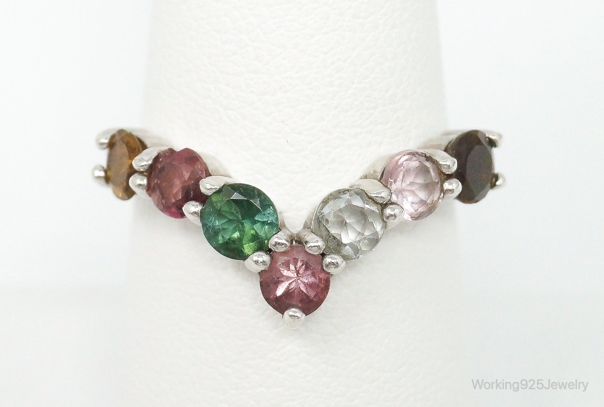 Vintage Multi Gemstone Sterling Silver Ring - Size 8