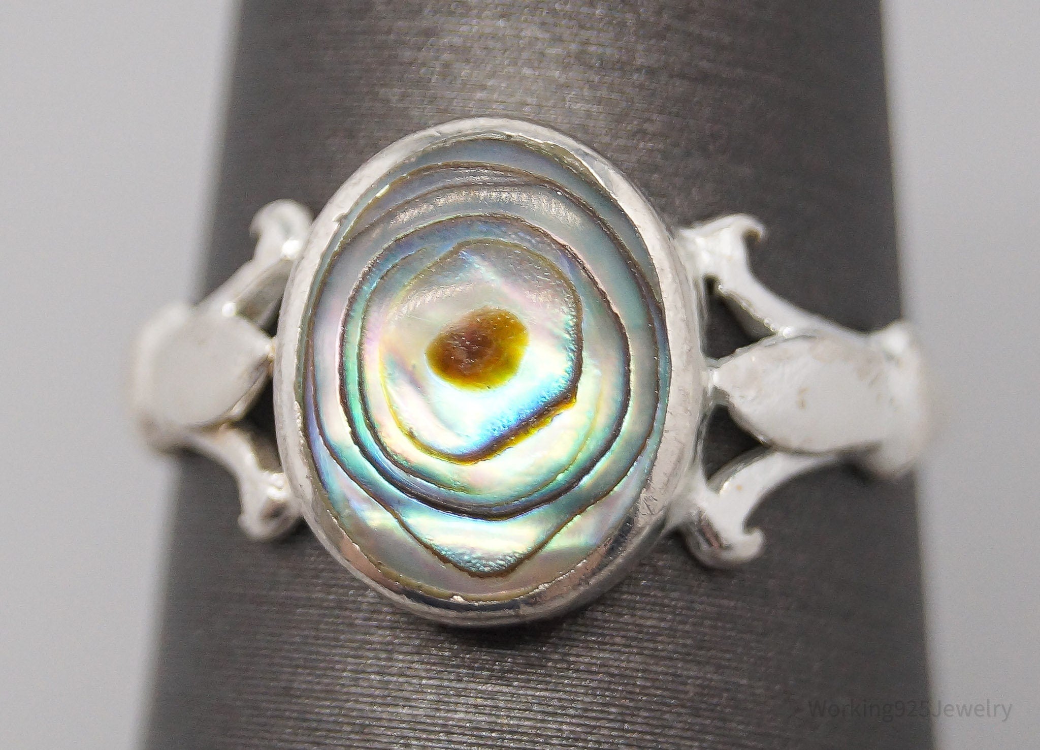 Vintage Paua Abalone Shell Sterling Silver Ring - Size 6.5