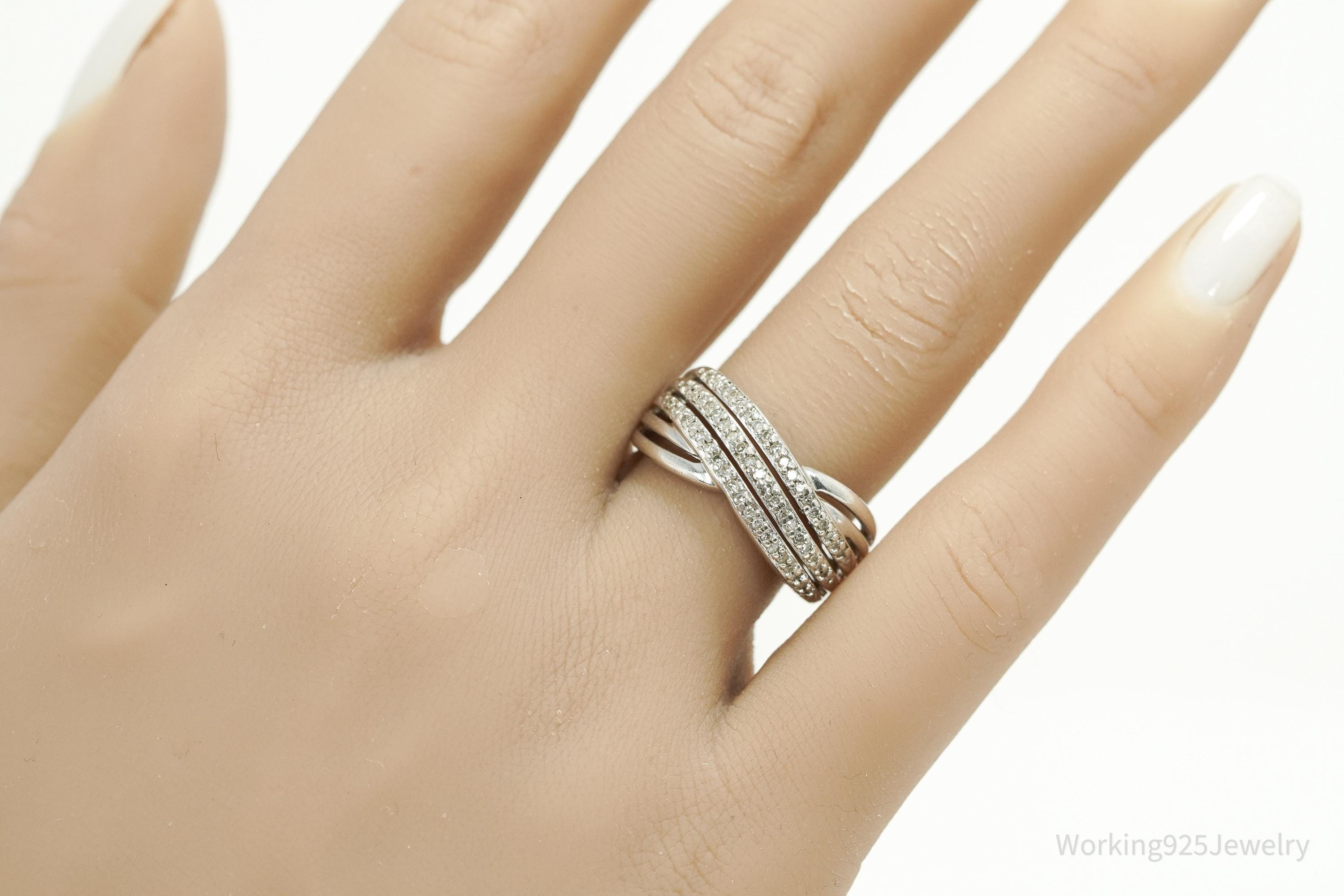 Vintage Diamond Sterling Silver Band Ring - Size 8