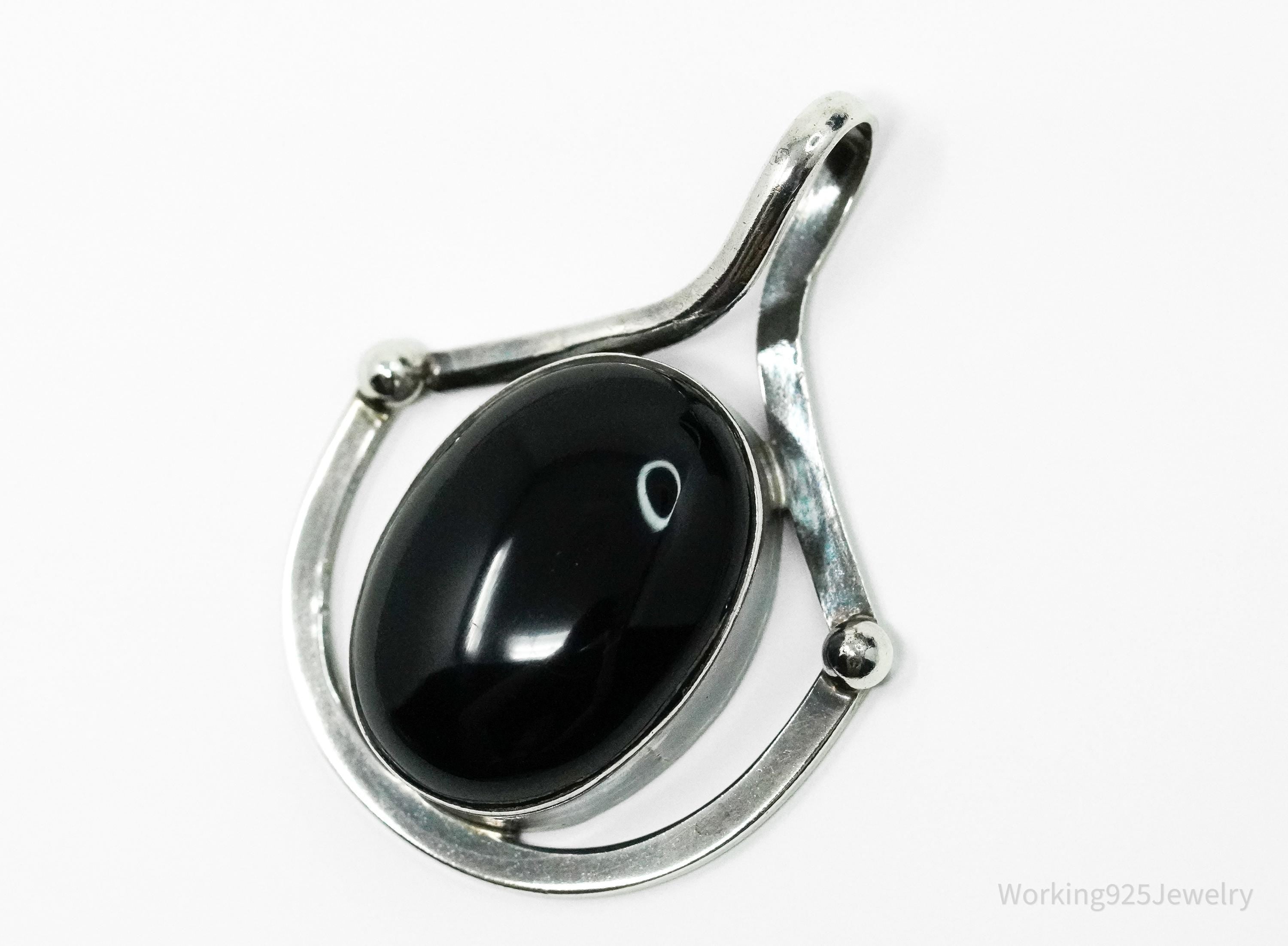 Vintage Mexican Modernist Style Black Onyx Sterling Silver Pendant