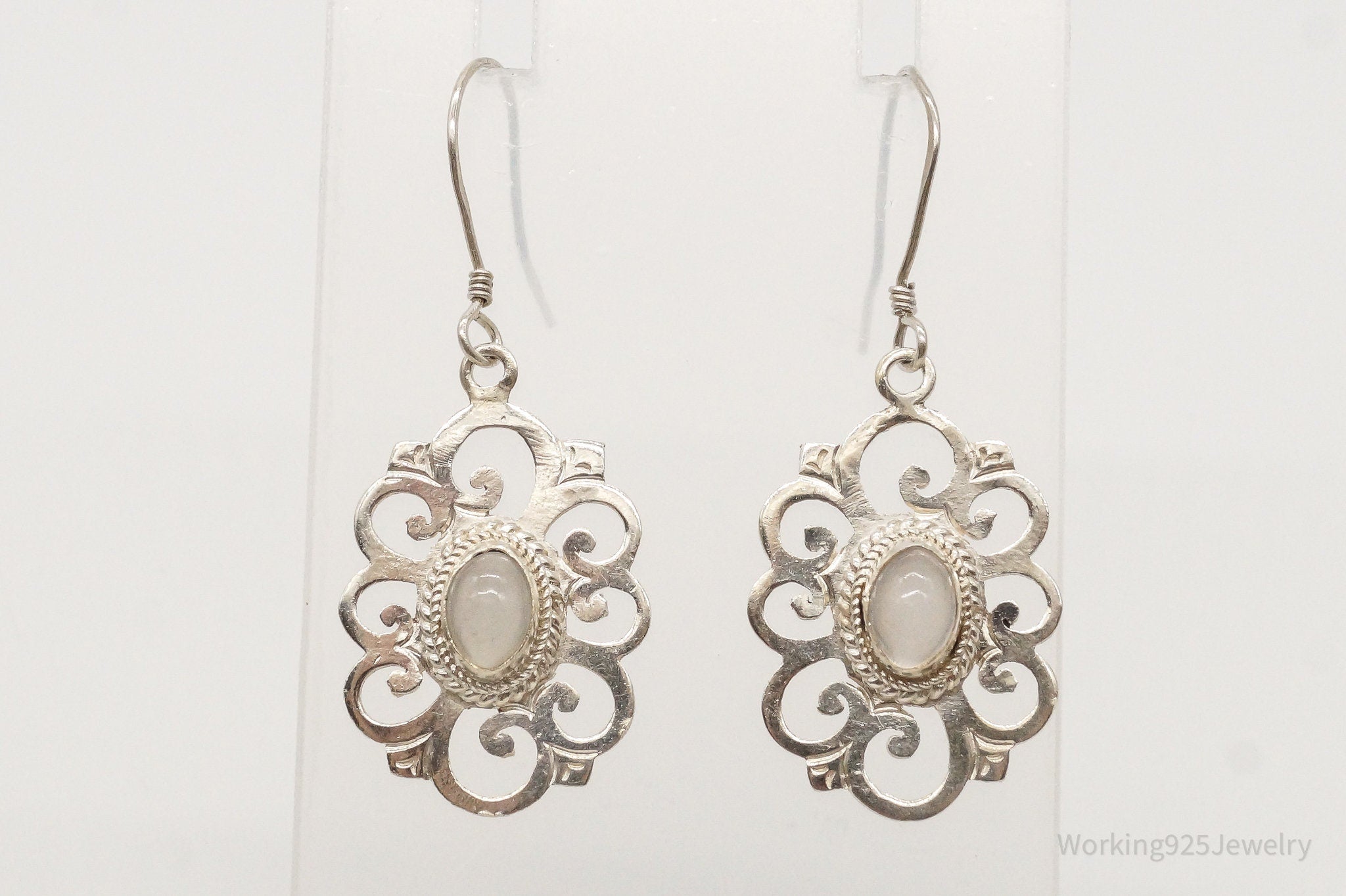 Vintage Moonstone Bali Style Sterling Silver Earrings