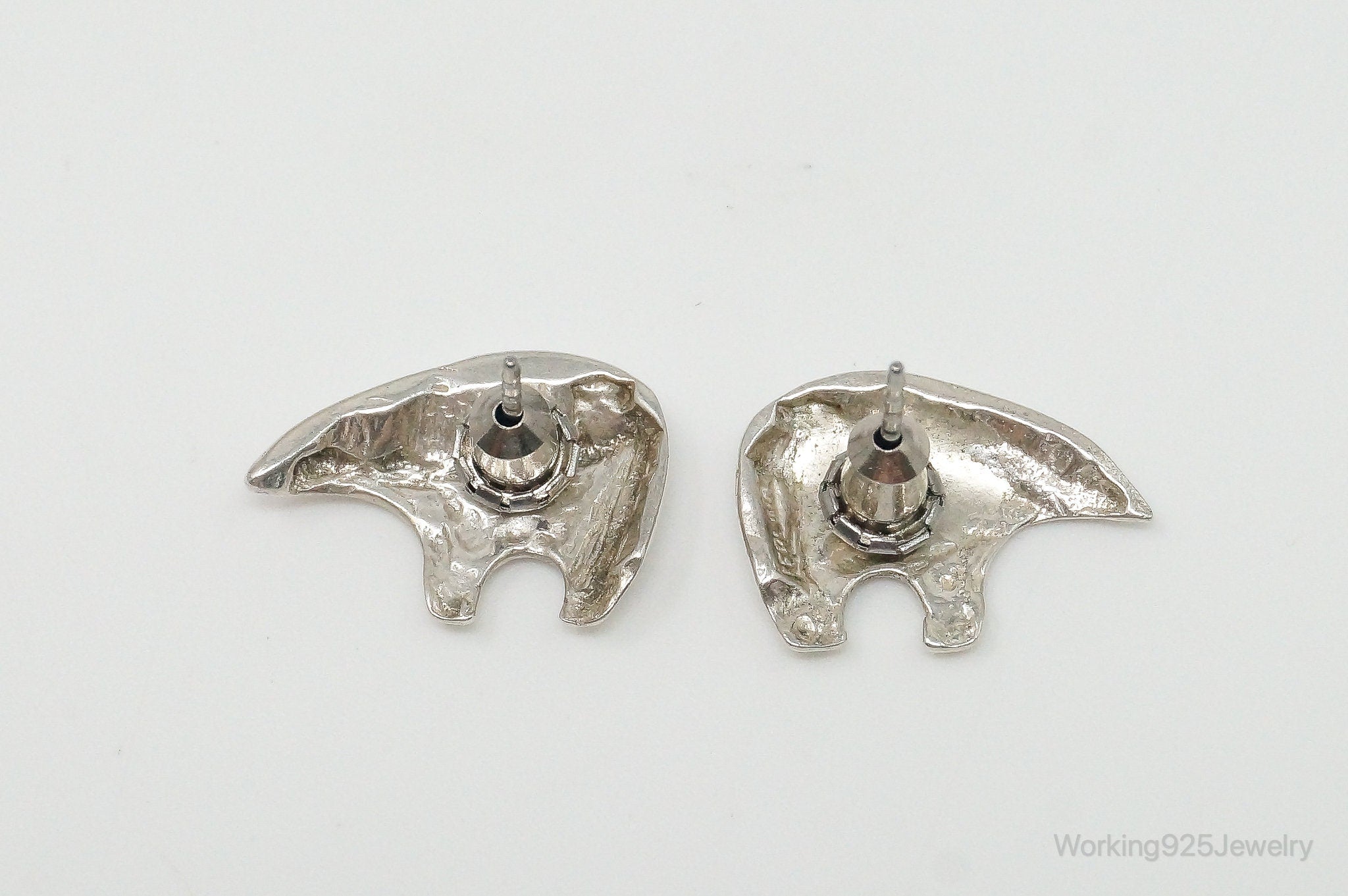 Vintage Native American Unsigned Bear Sterling Silver Earrings