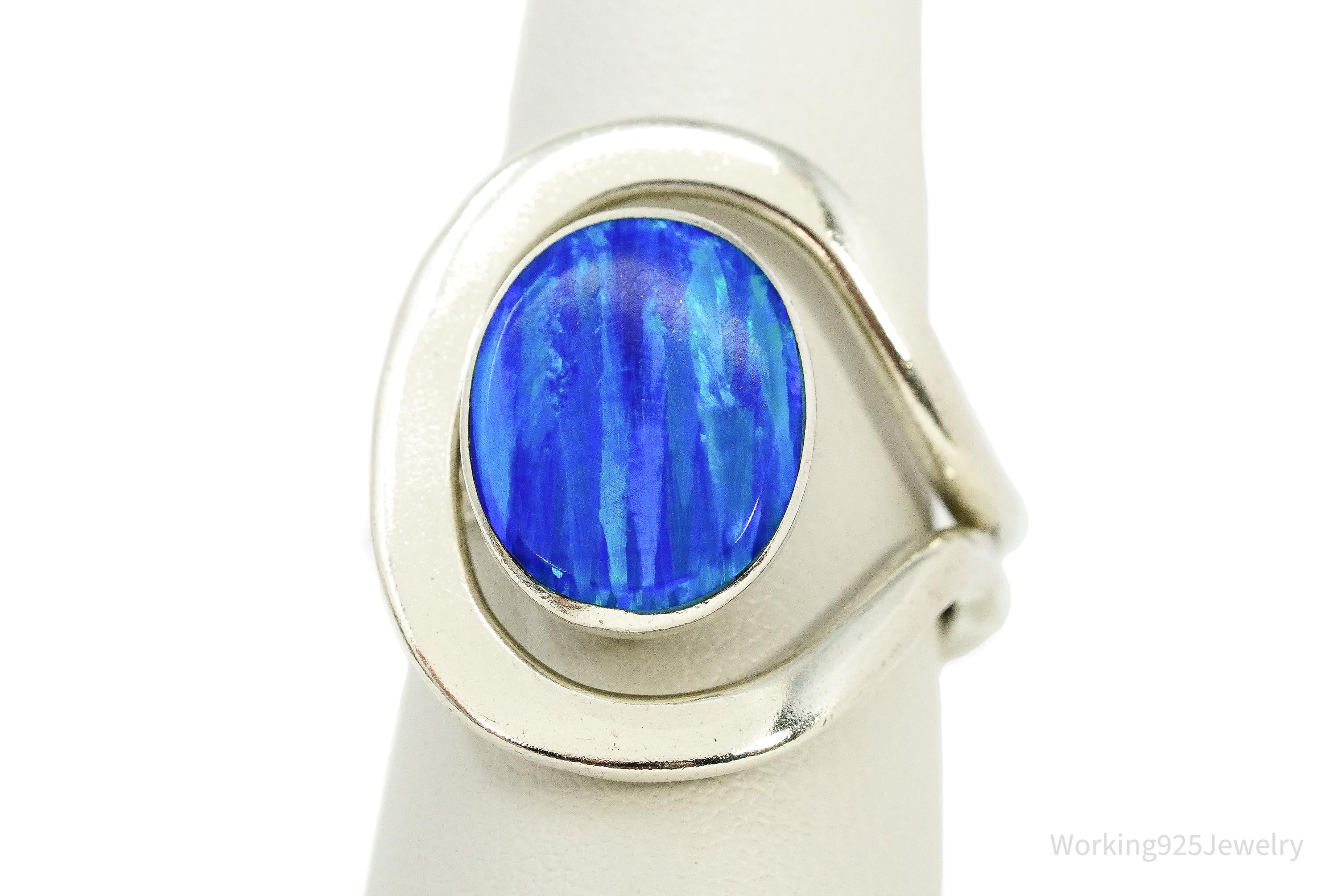Vintage Opal Modernist Style Sterling Silver Ring - Size 8