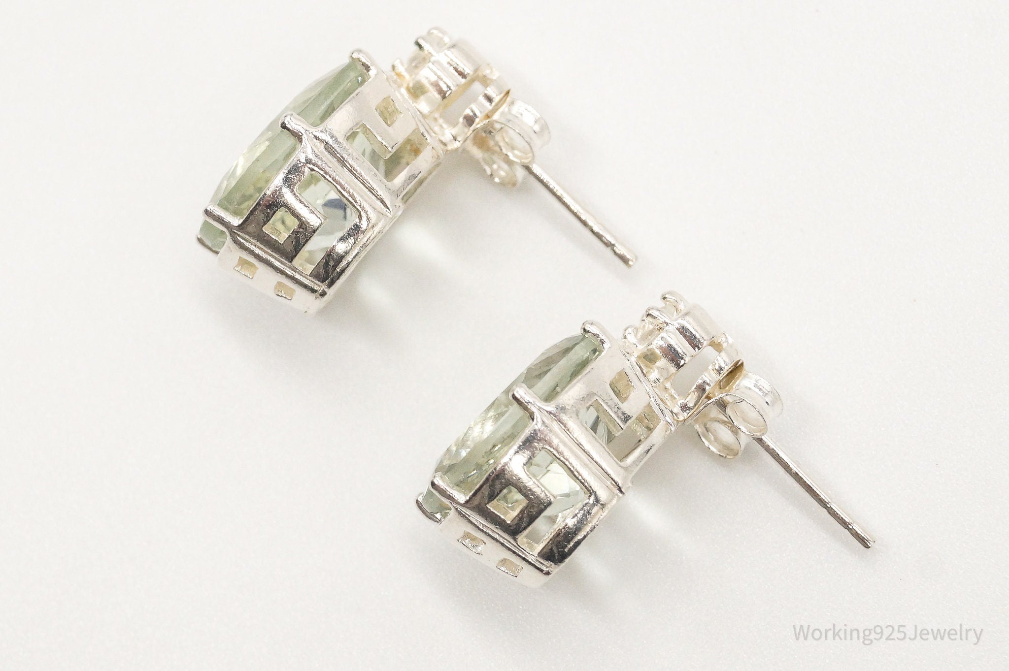 Vintage Large Prasiolite Cubic Zirconia Sterling Silver Earrings