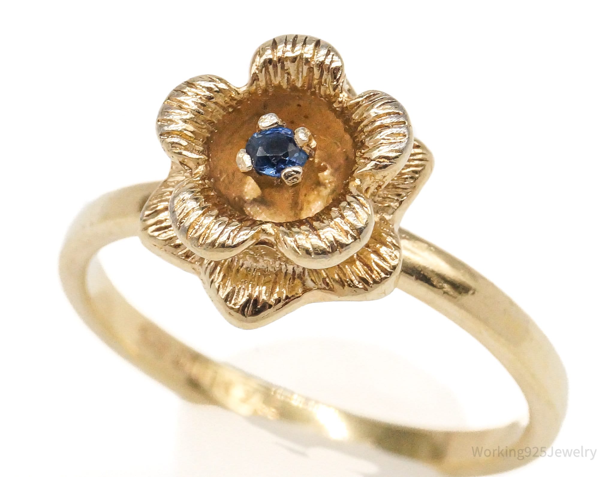 Vintage Vargas Sapphire Flower Gold Vermeil Sterling Silver Ring - Size 7