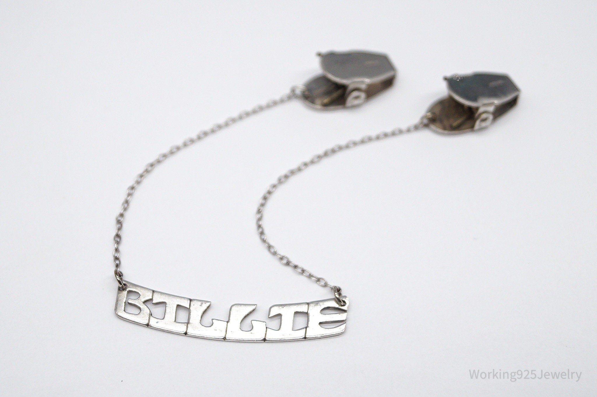 Vintage Leonore Doskow "BILLIE " Name Sterling Silver Sweater Clips