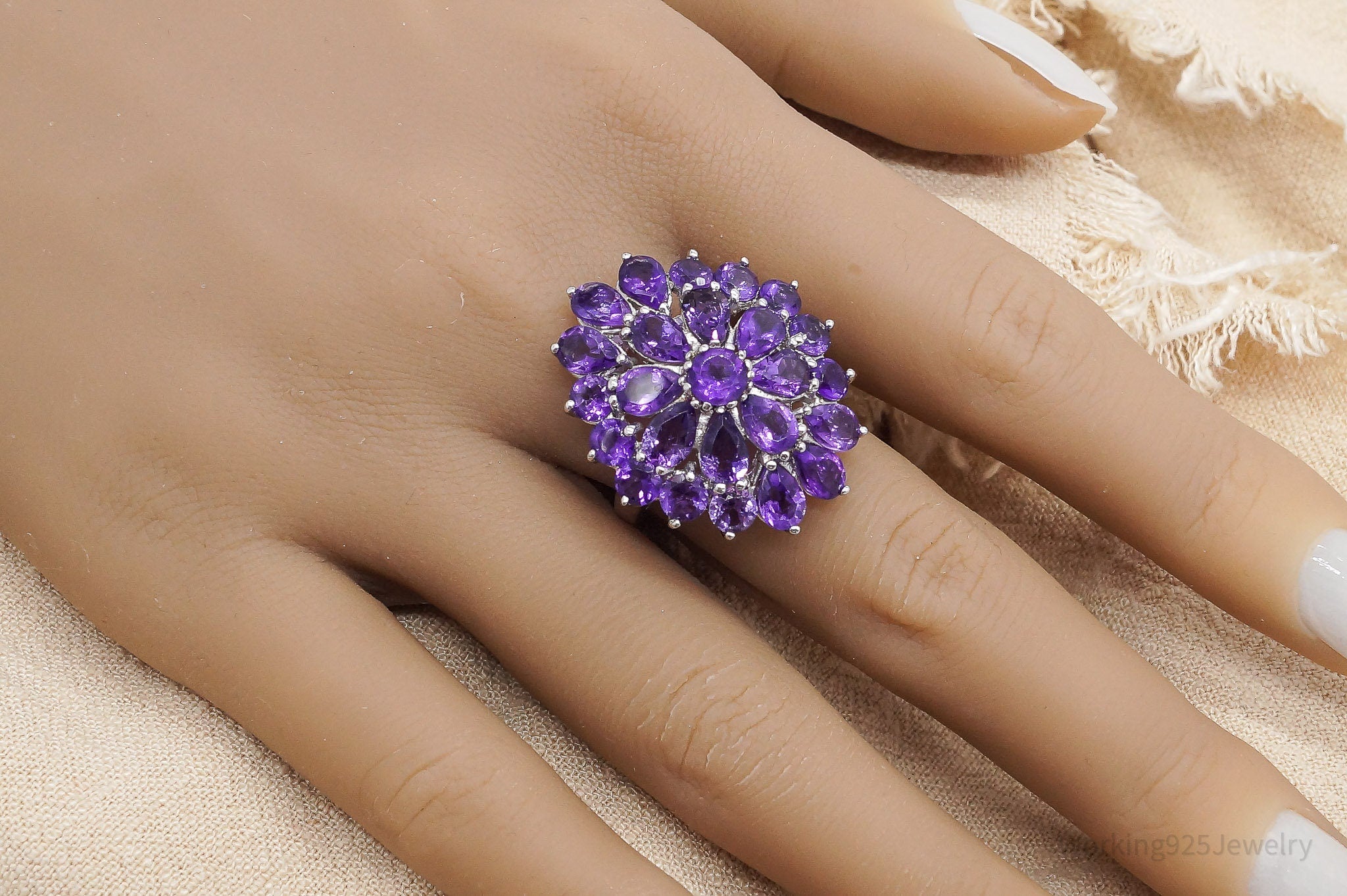 Vintage Amethyst Sterling Silver Ring - Size 8.25