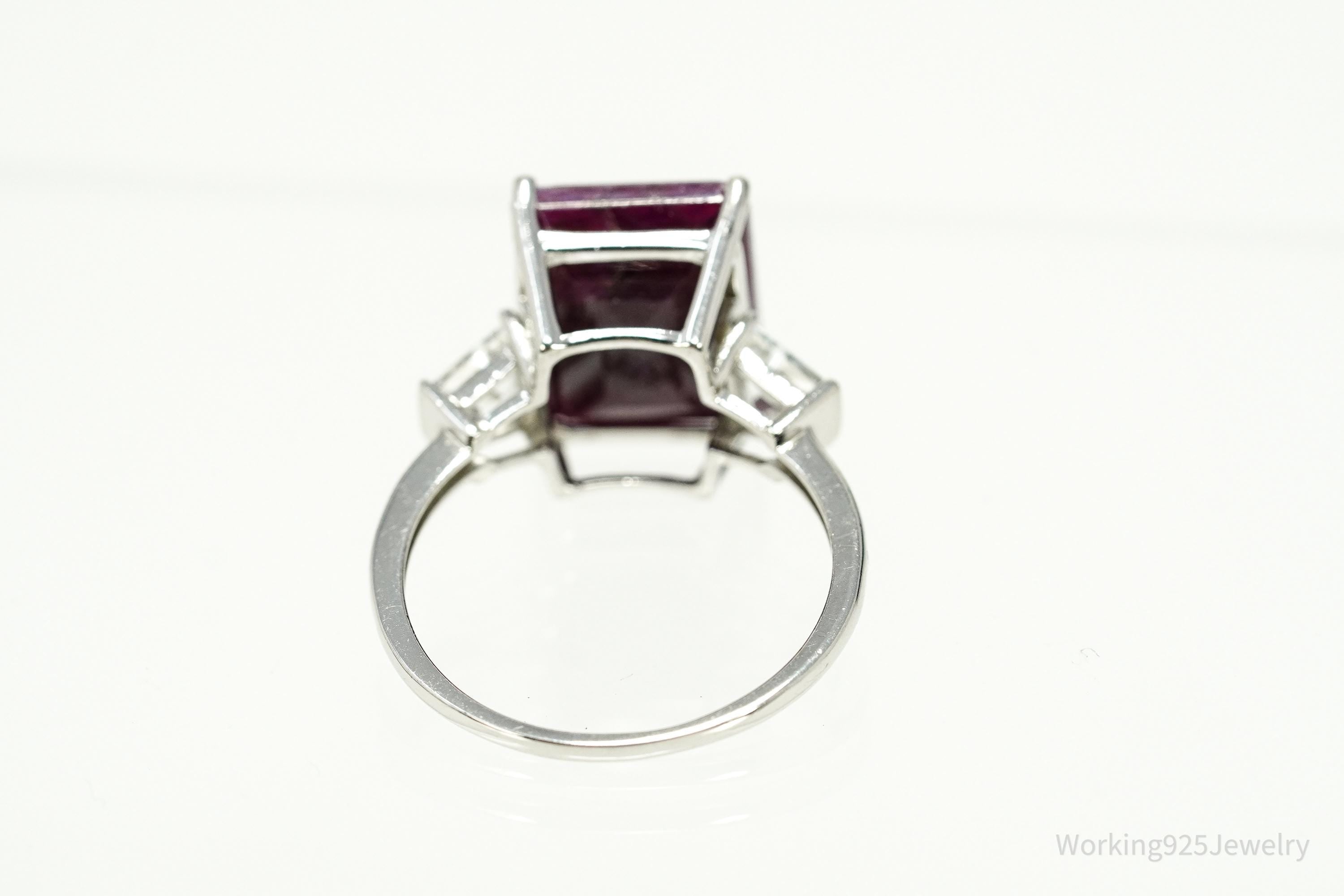 Vintage Ruby & White Topaz \ Sterling Silver Ring - Size 11