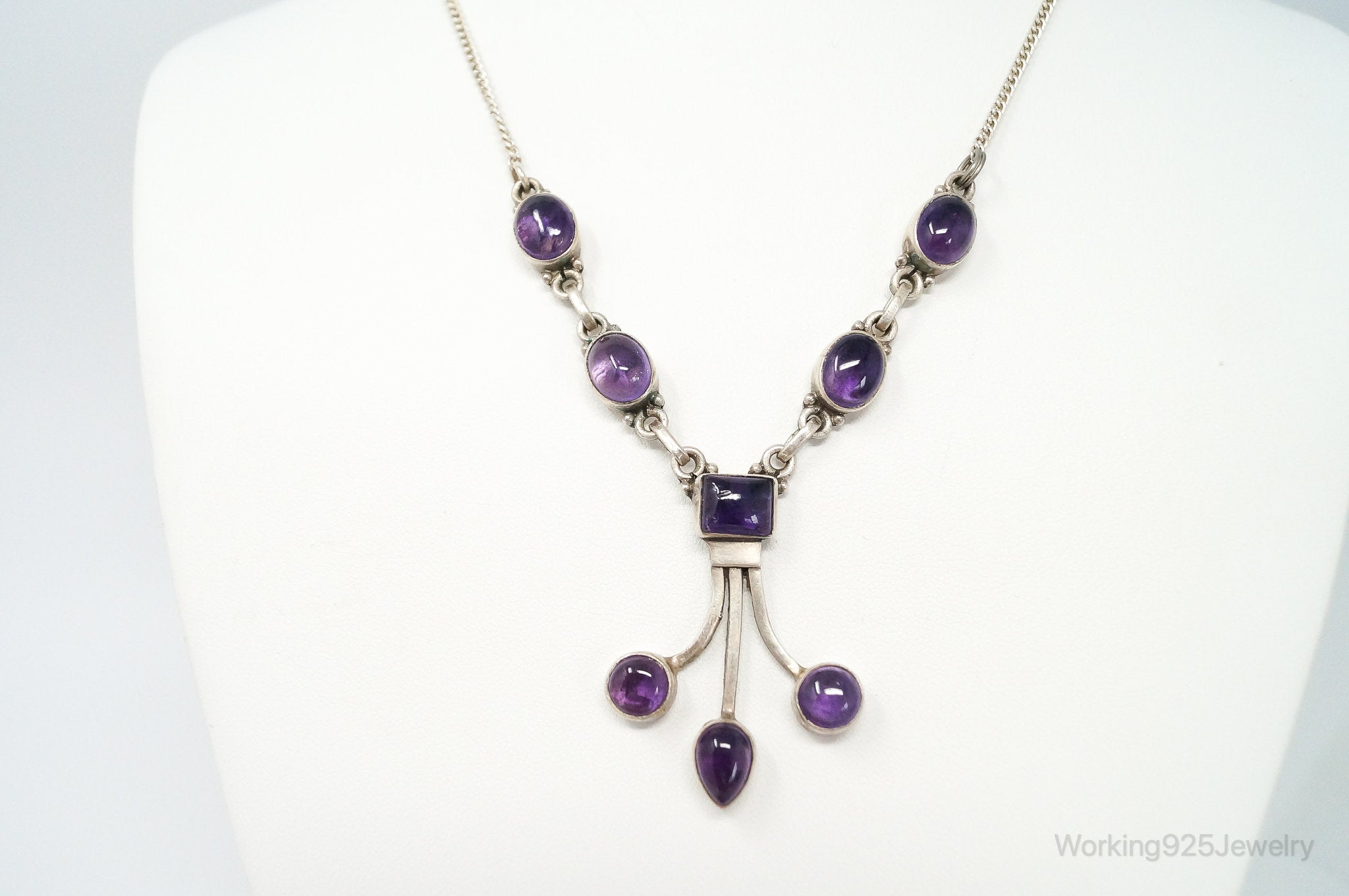 Vintage Purple Amethyst Modernist Sterling Silver Necklace