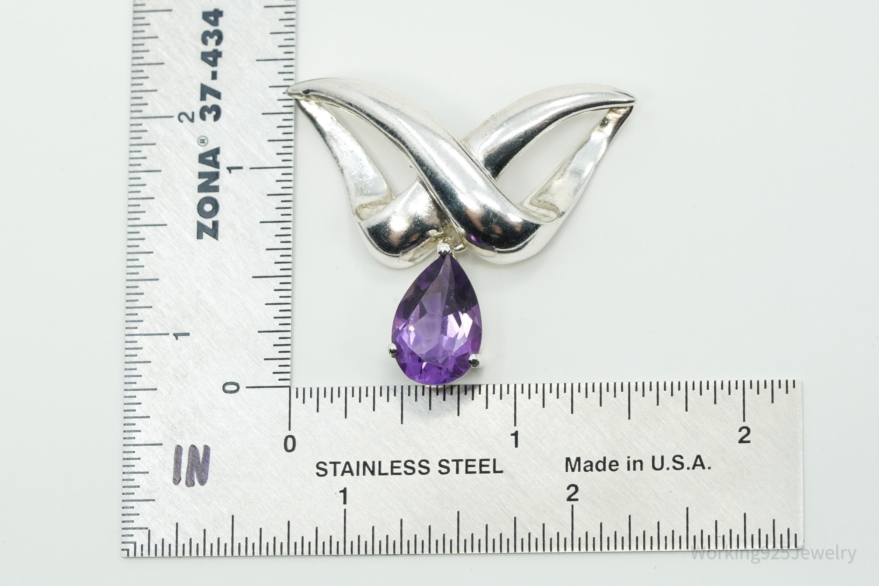 Vintage Purple Amethyst Sterling Silver Necklace Pendant