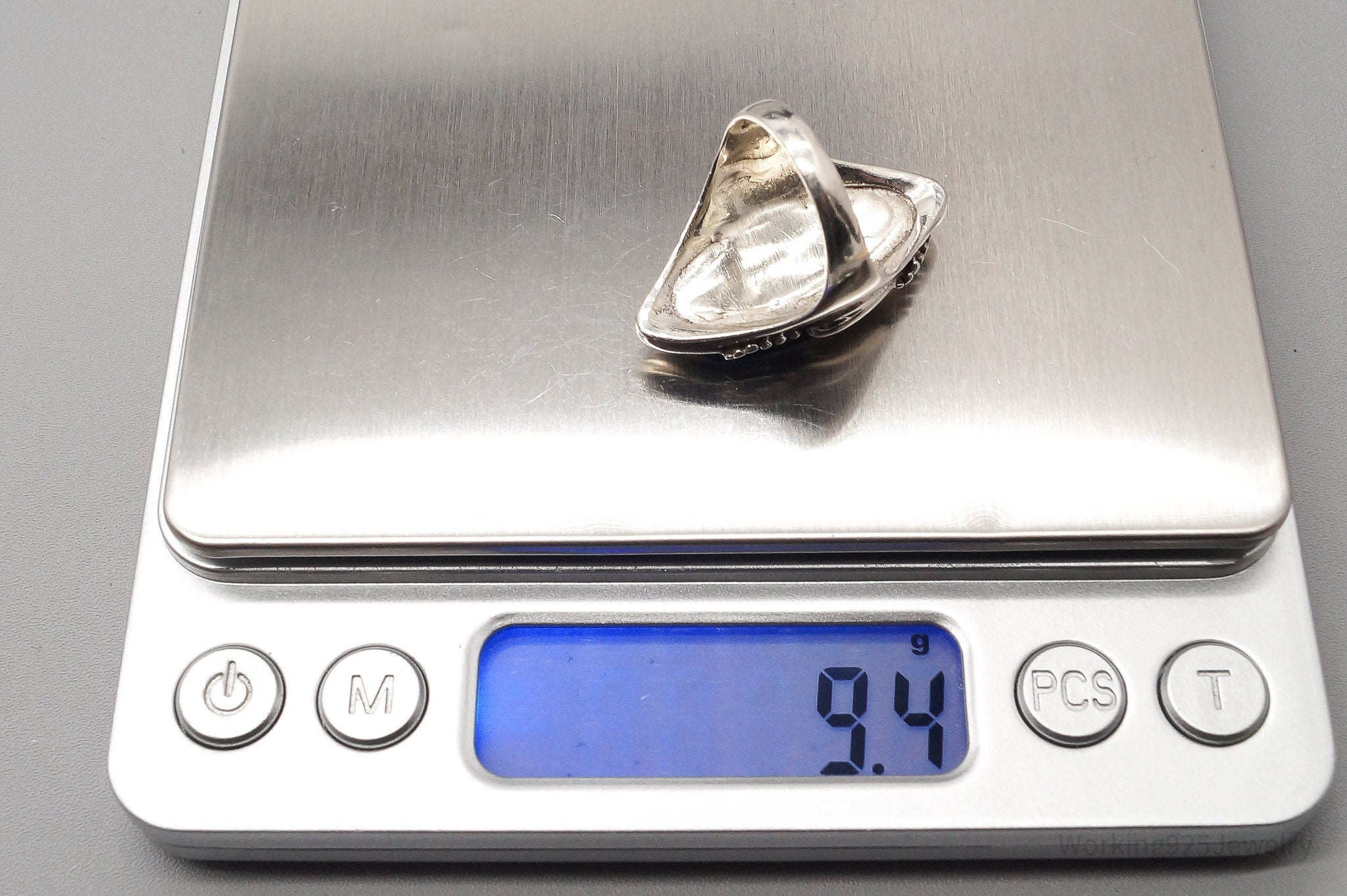 Vintage Malachite Sterling Silver Ring - Size 6.25