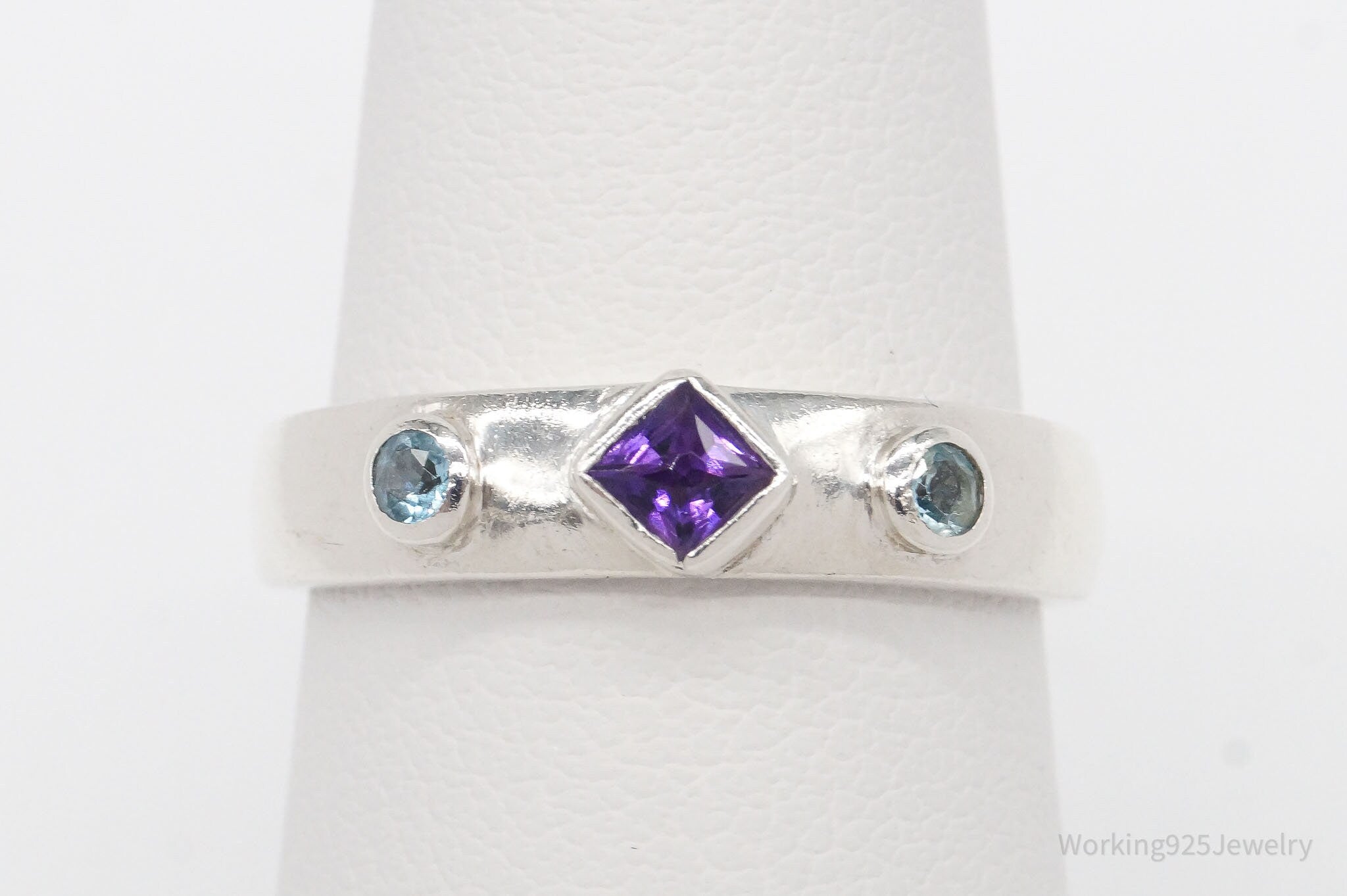 Vintage Blue Topaz Amethyst Sterling Silver Ring - Size 7