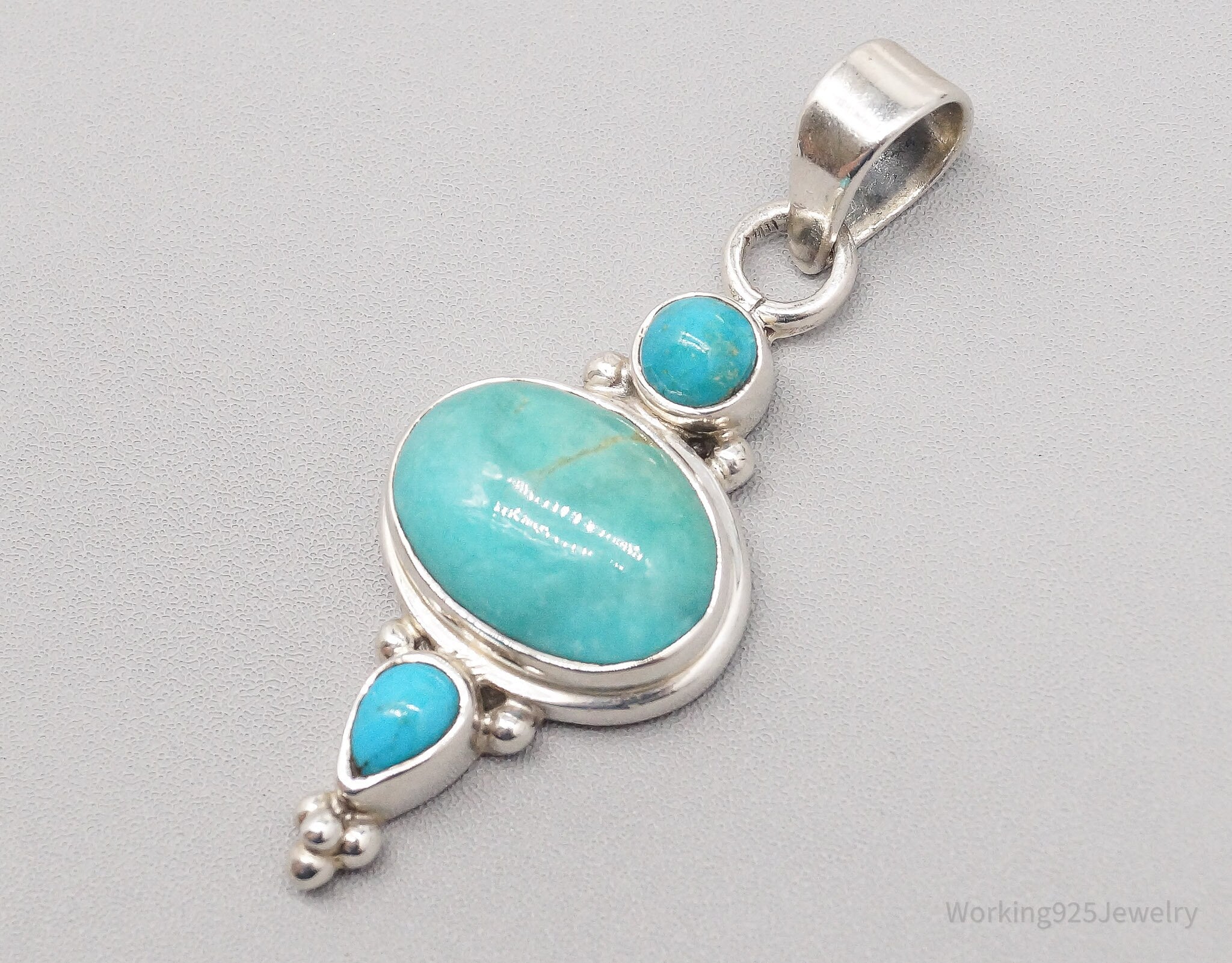 Vintage SJ Turquoise Sterling Silver Pendant