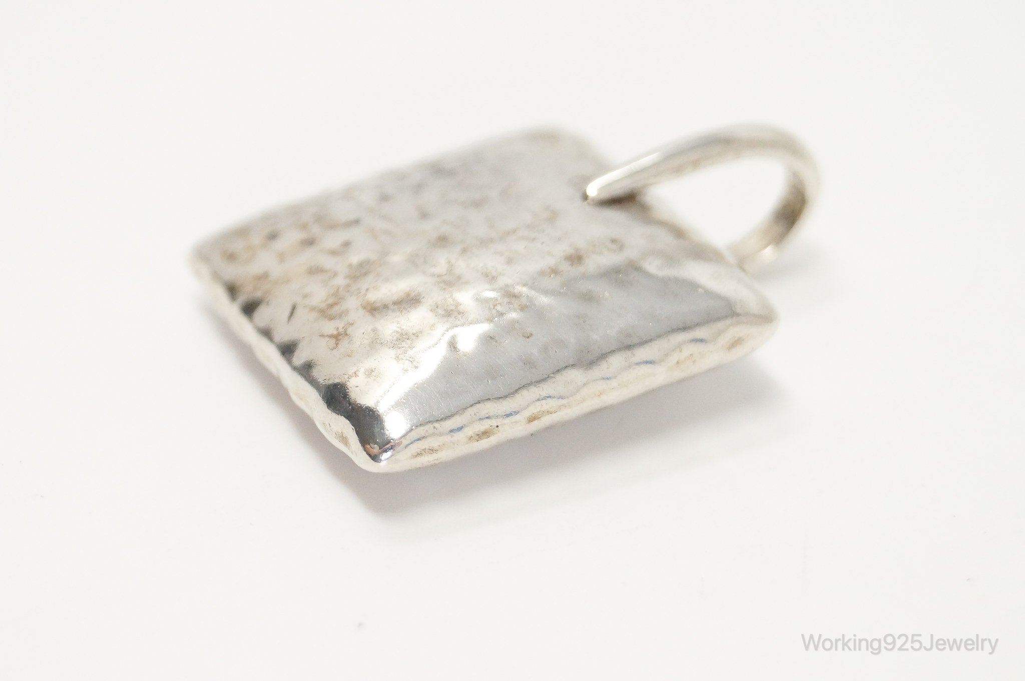 Vintage Silpada Hammered Square Pillow Sterling Silver Necklace Pendant