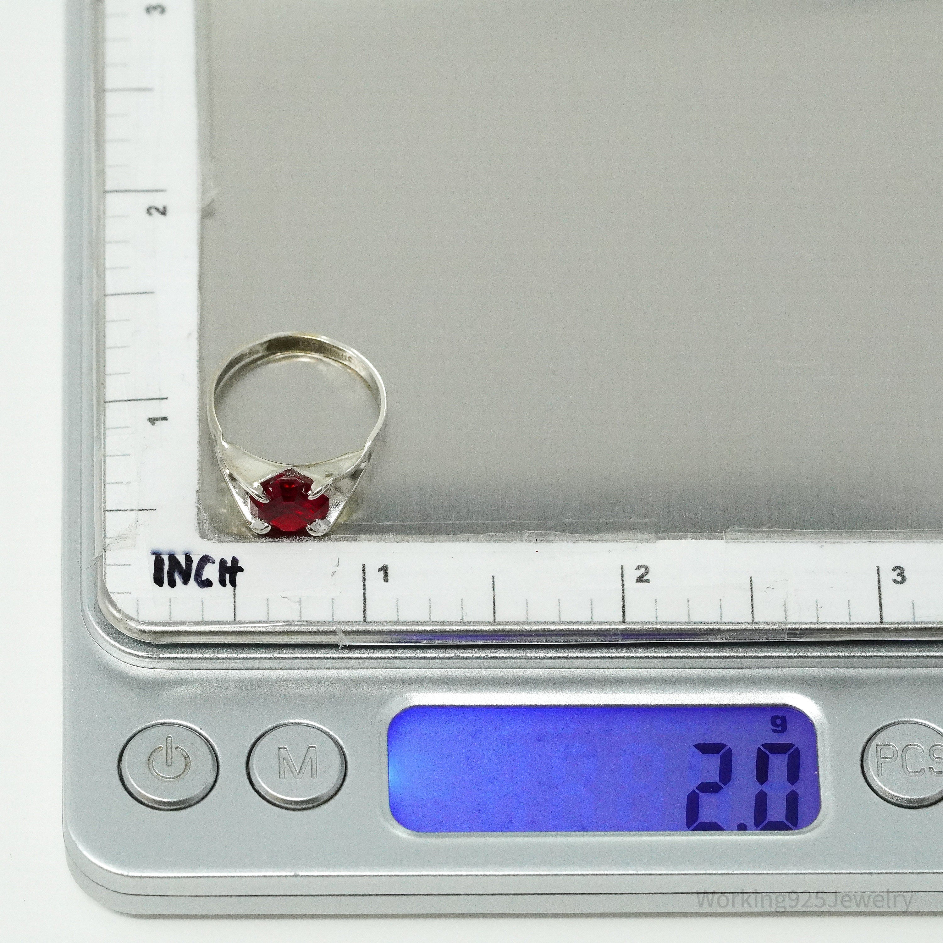 Vintage Antique Espo Red Art Glass Sterling Silver Ring Size 6