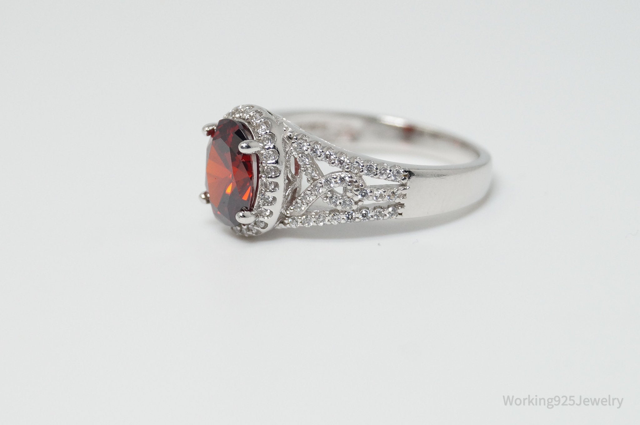 Vintage Art Deco Style Garnet CZ Sterling Silver Ring Size 8