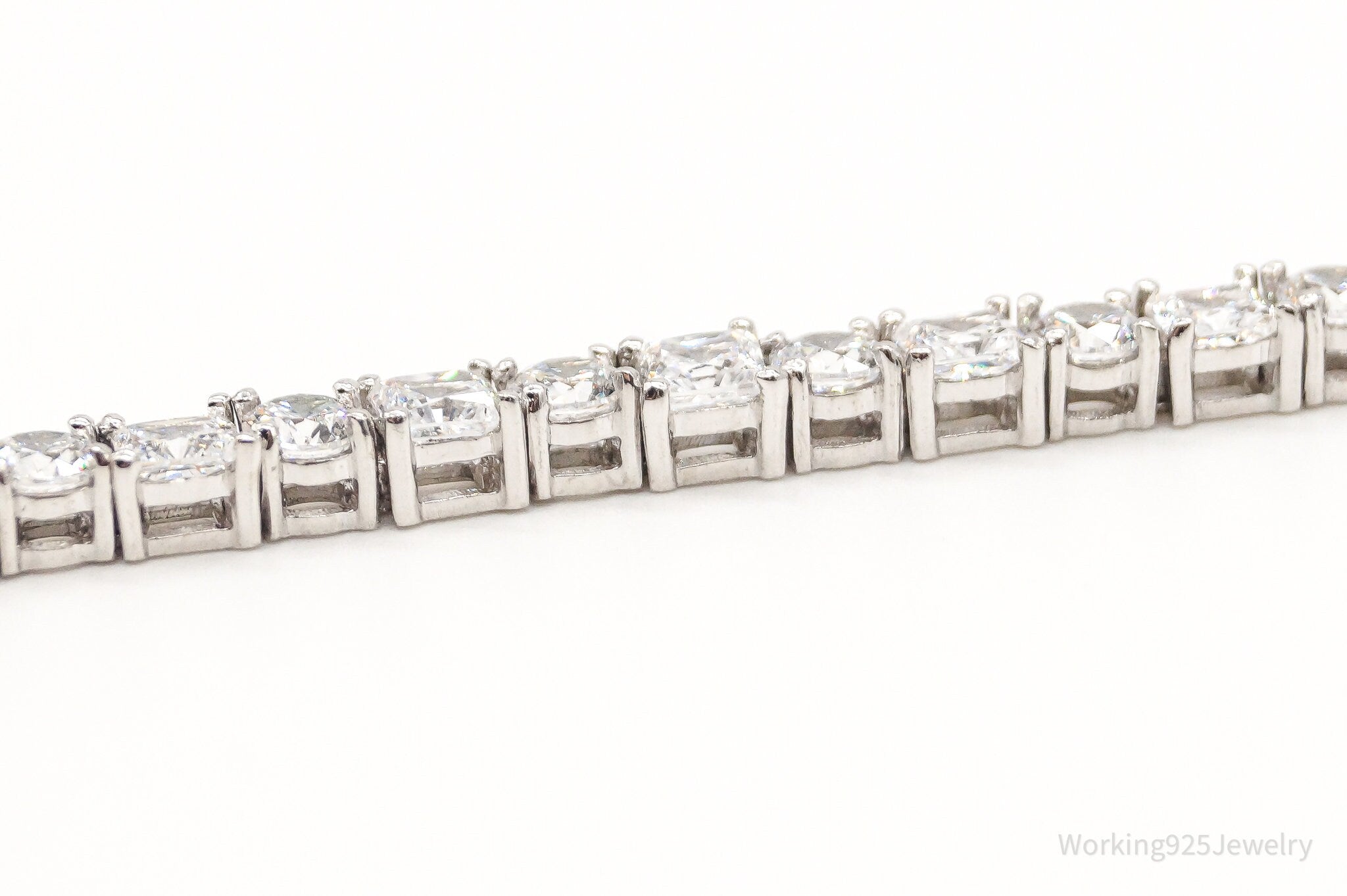 Vintage Large Cubic Zirconia Sterling Silver Tennis Bracelet