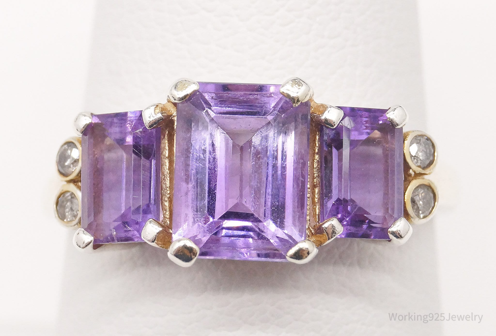 Vintage Amethyst Diamond Sterling Silver Ring - Size 7.75