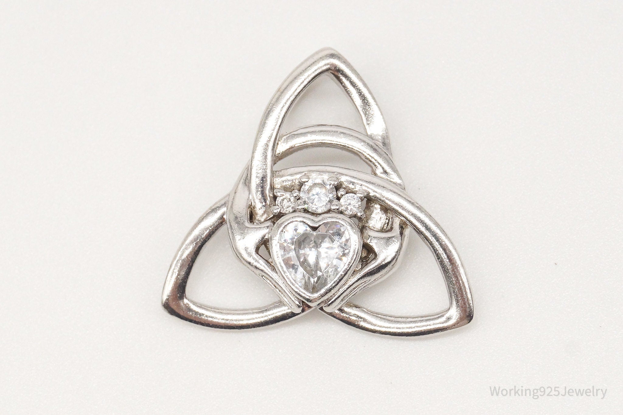 Vintage Triquetra Celtic Knot Cubic Zirconia Sterling Silver Pendant