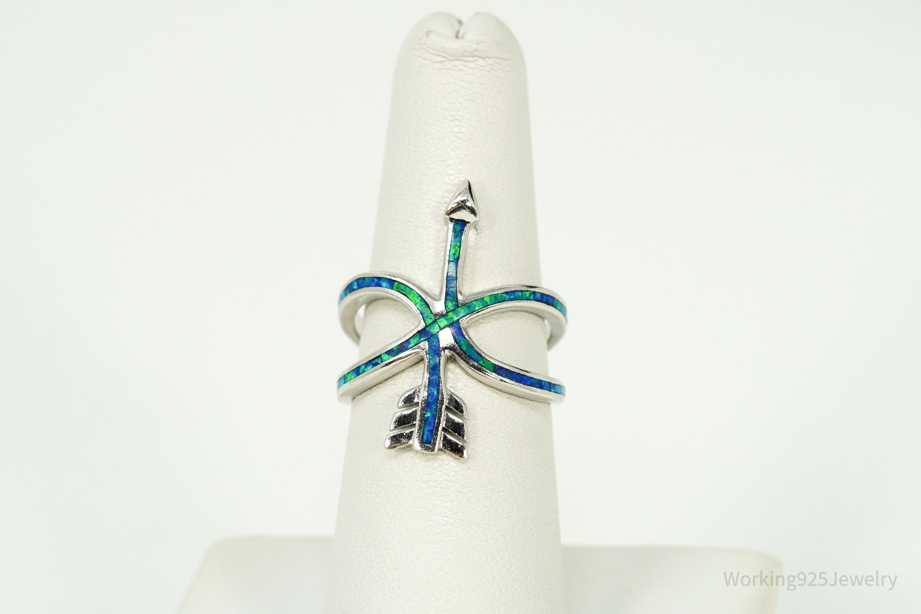 Vintage Opal Inlay Sterling Silver Arrow Ring - Size 7.25
