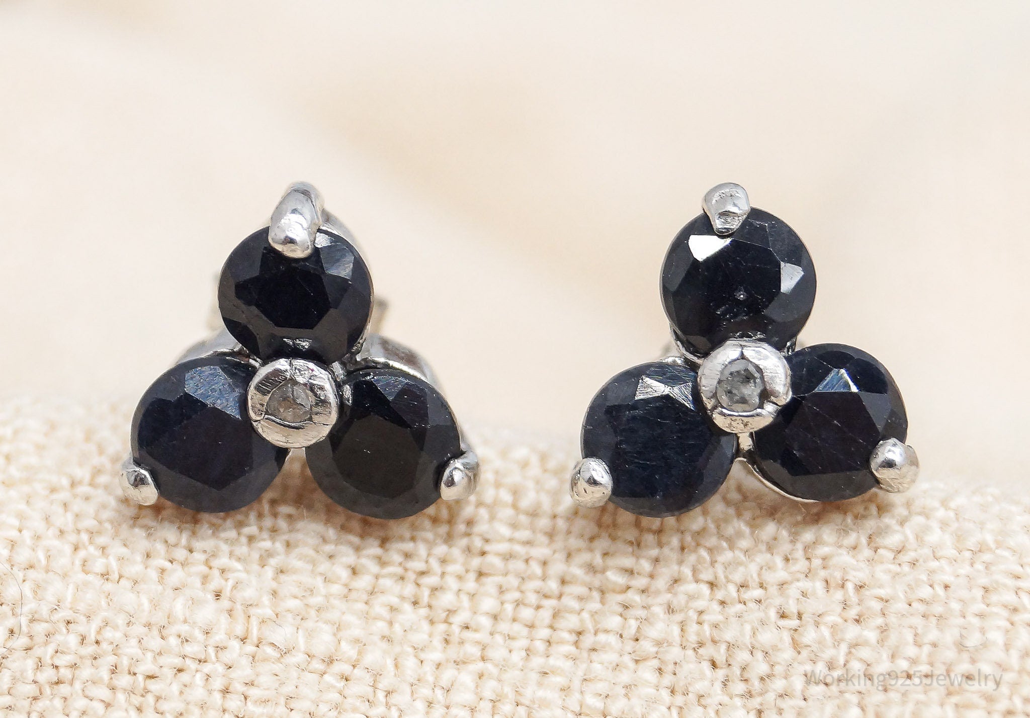 Vintage Sapphire Diamond Sterling Silver Earrings