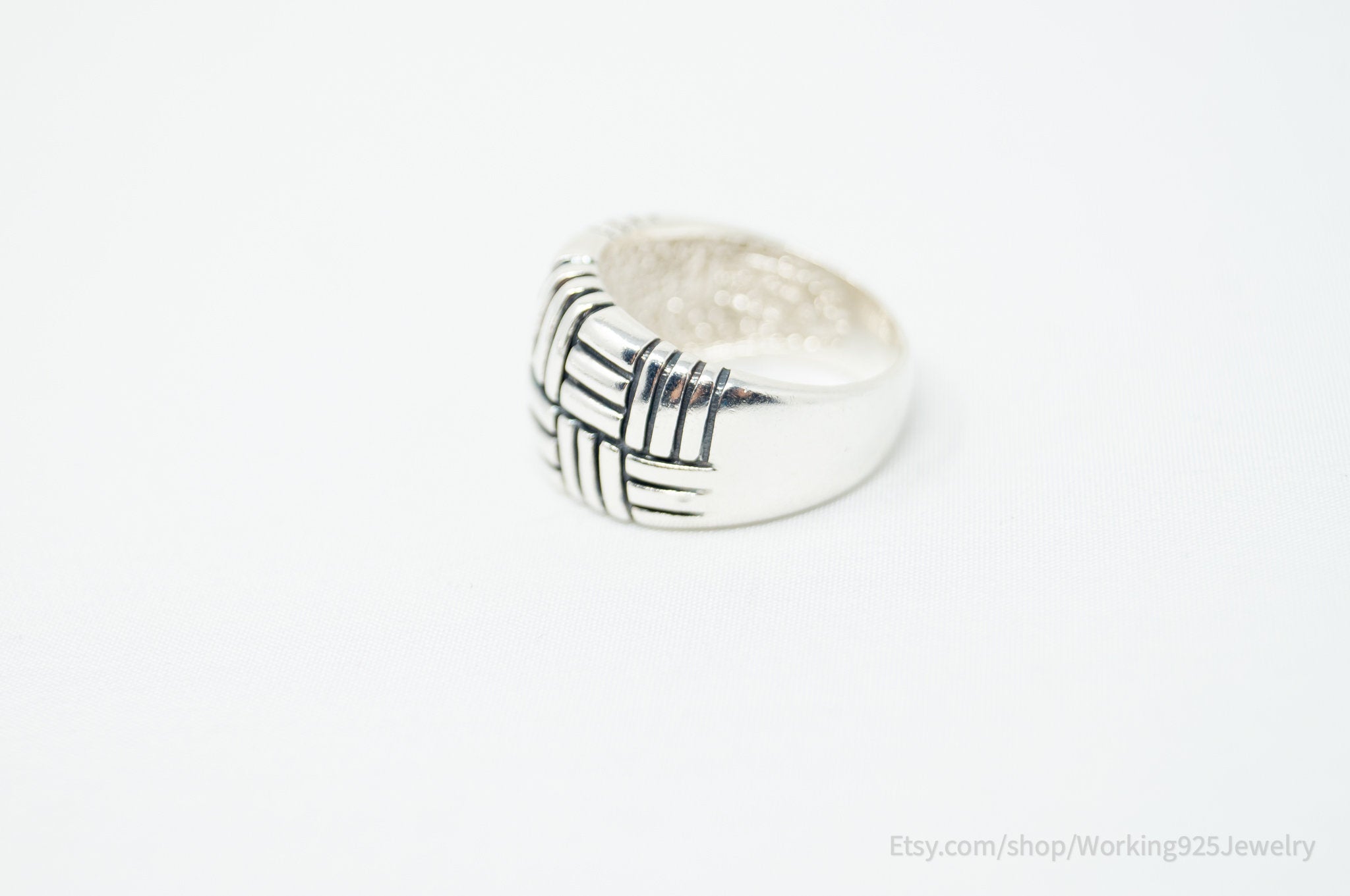 Vintage Modern Sleek Basket Weave Western Ring Sterling Silver - Size 6.75