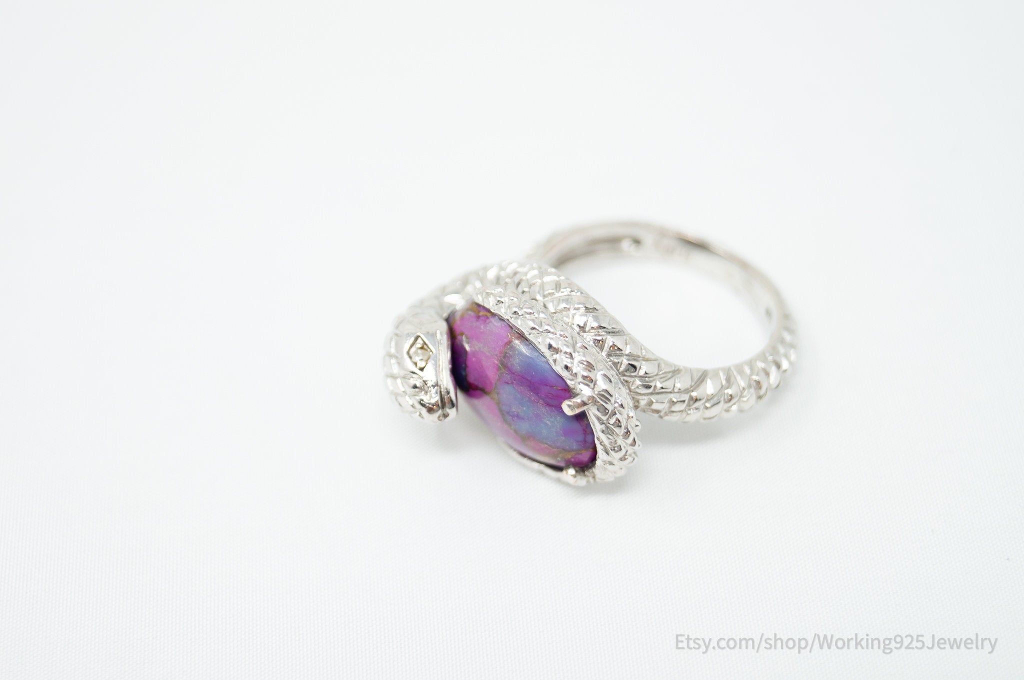 Vtg Designer Karis Snake Purple Mojave Turquoise Sterling Silver Ring - Size 9