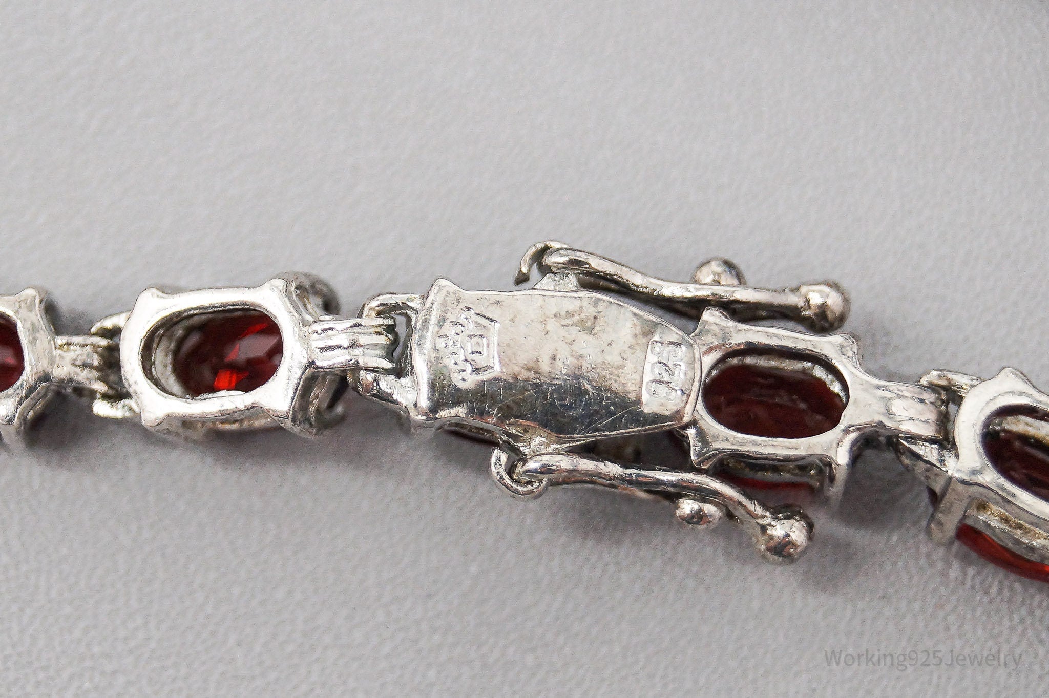 Vintage Red Garnet Sterling Silver Bracelet - 7 3/8"