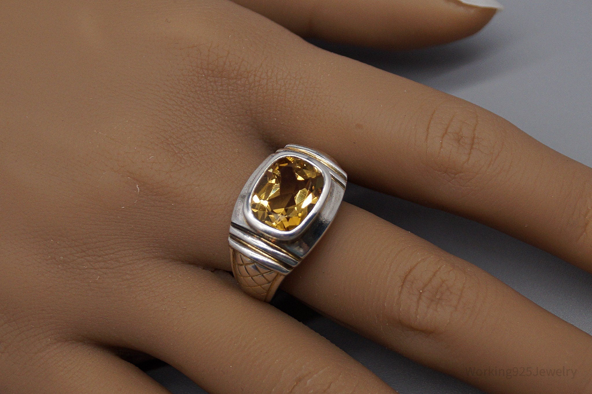 Vintage Large Citrine Sterling Silver Ring - Size 9