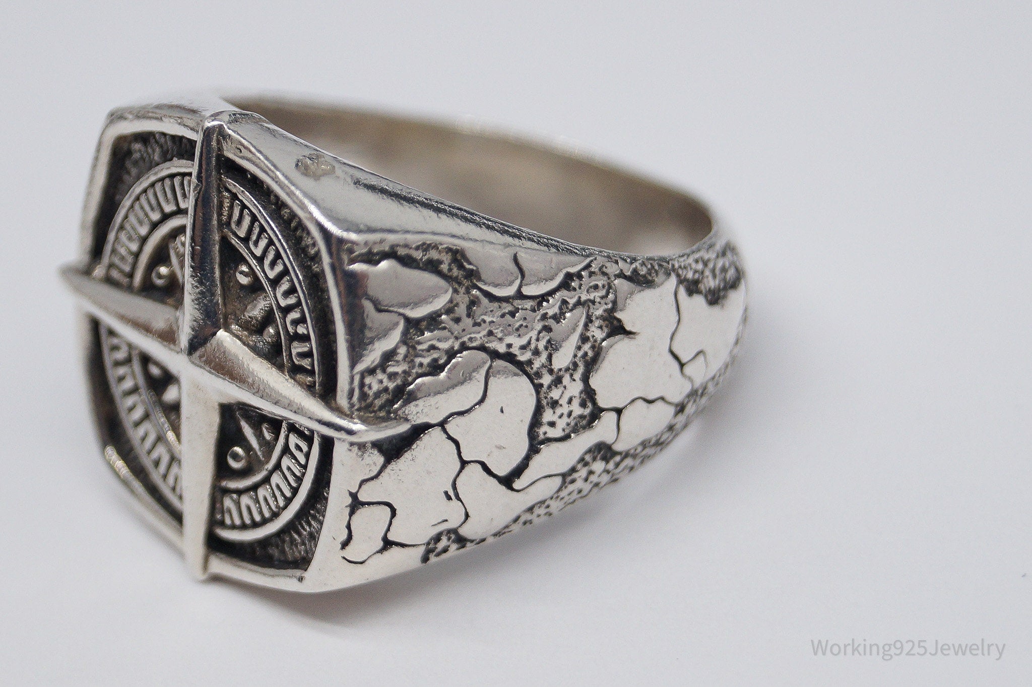 Vintage Nautical Style Compass Sterling Silver Ring - Size 11