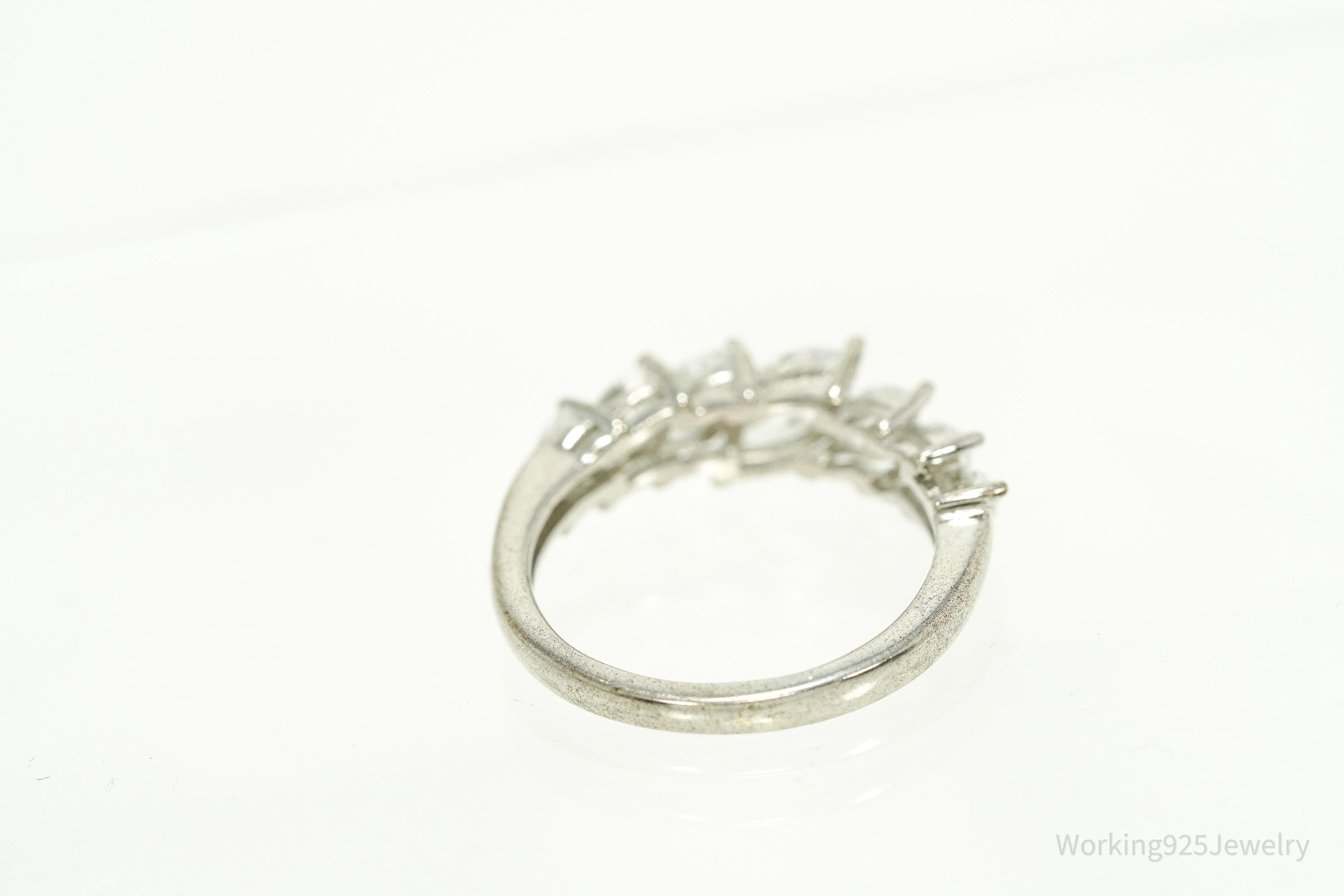 Vintage Cubic Zirconia Platinum Clad Sterling Silver Ring - Size 7