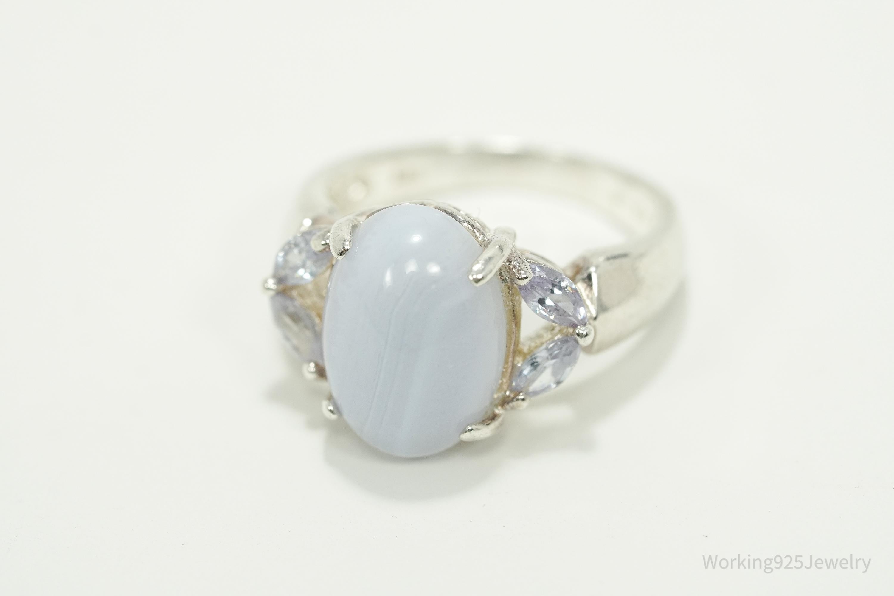 Vintage Blue Lace Agate & Tanzanite Sterling Silver Ring - Size 7.5