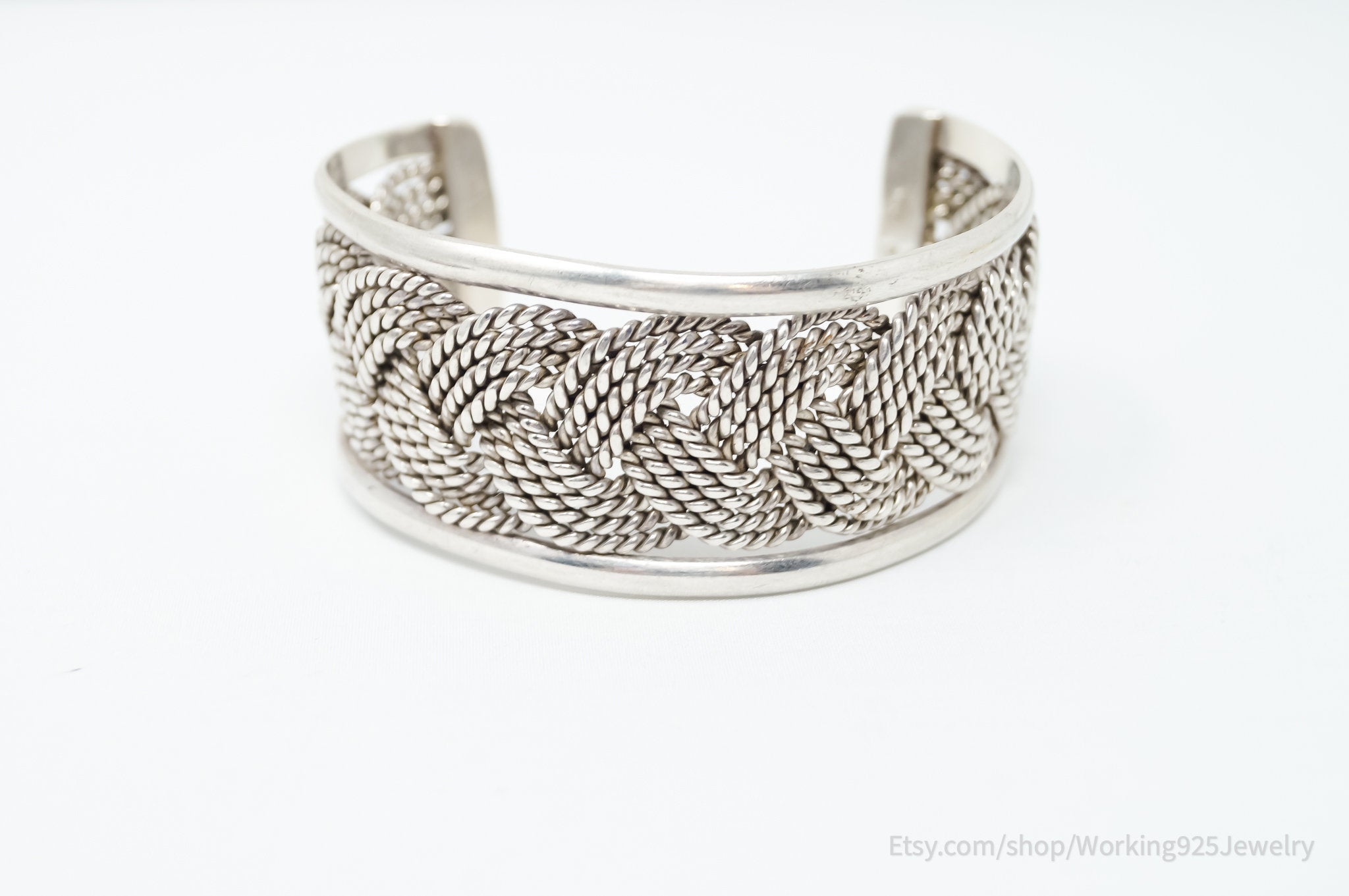 Vintage Taxco Mexico Handmade Rope Weave Braid Sterling Silver Bracelet