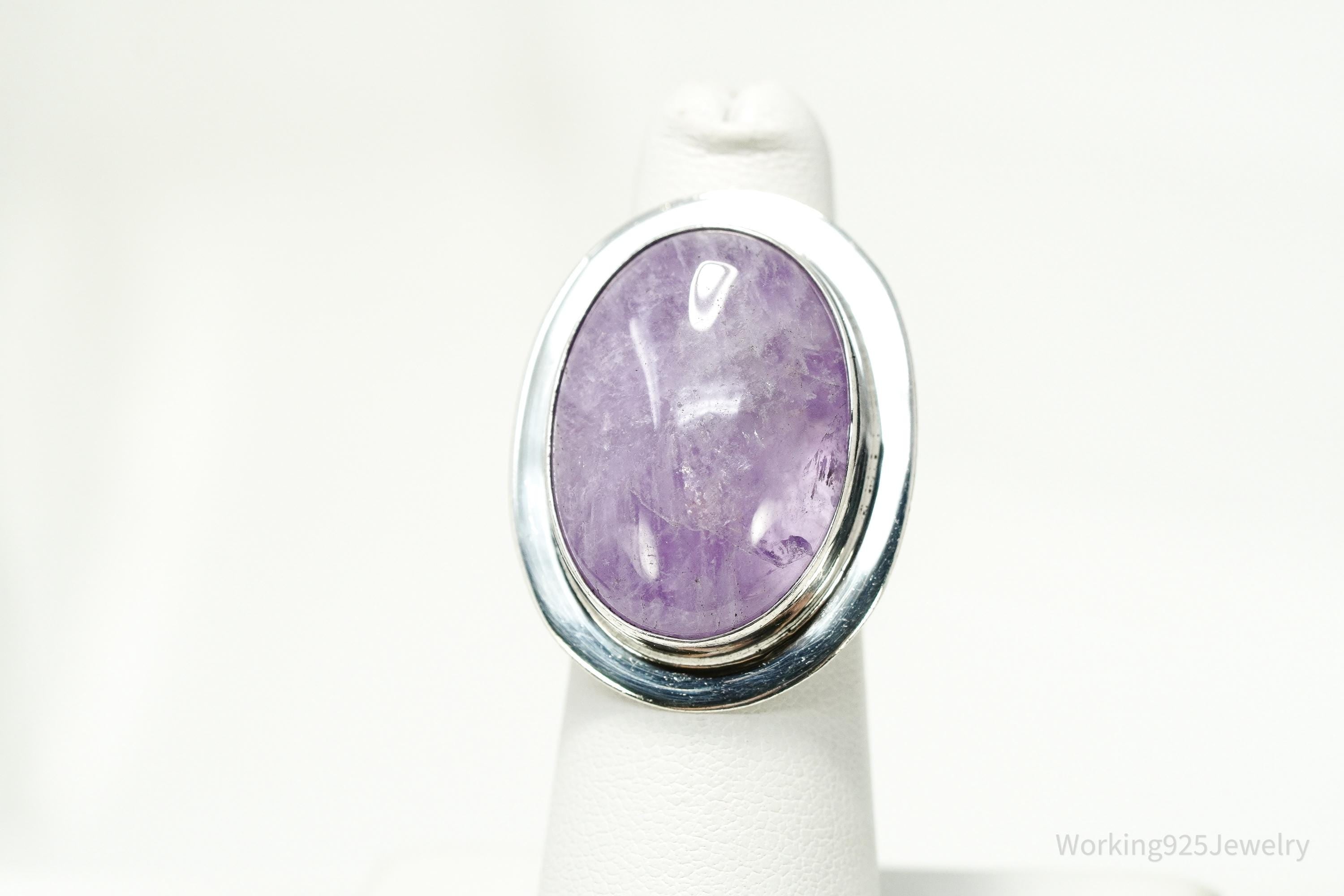 Vintage Mexico Modernist Dominique Dinouart Large Amethyst Sterling Silver Ring - Size 6.75