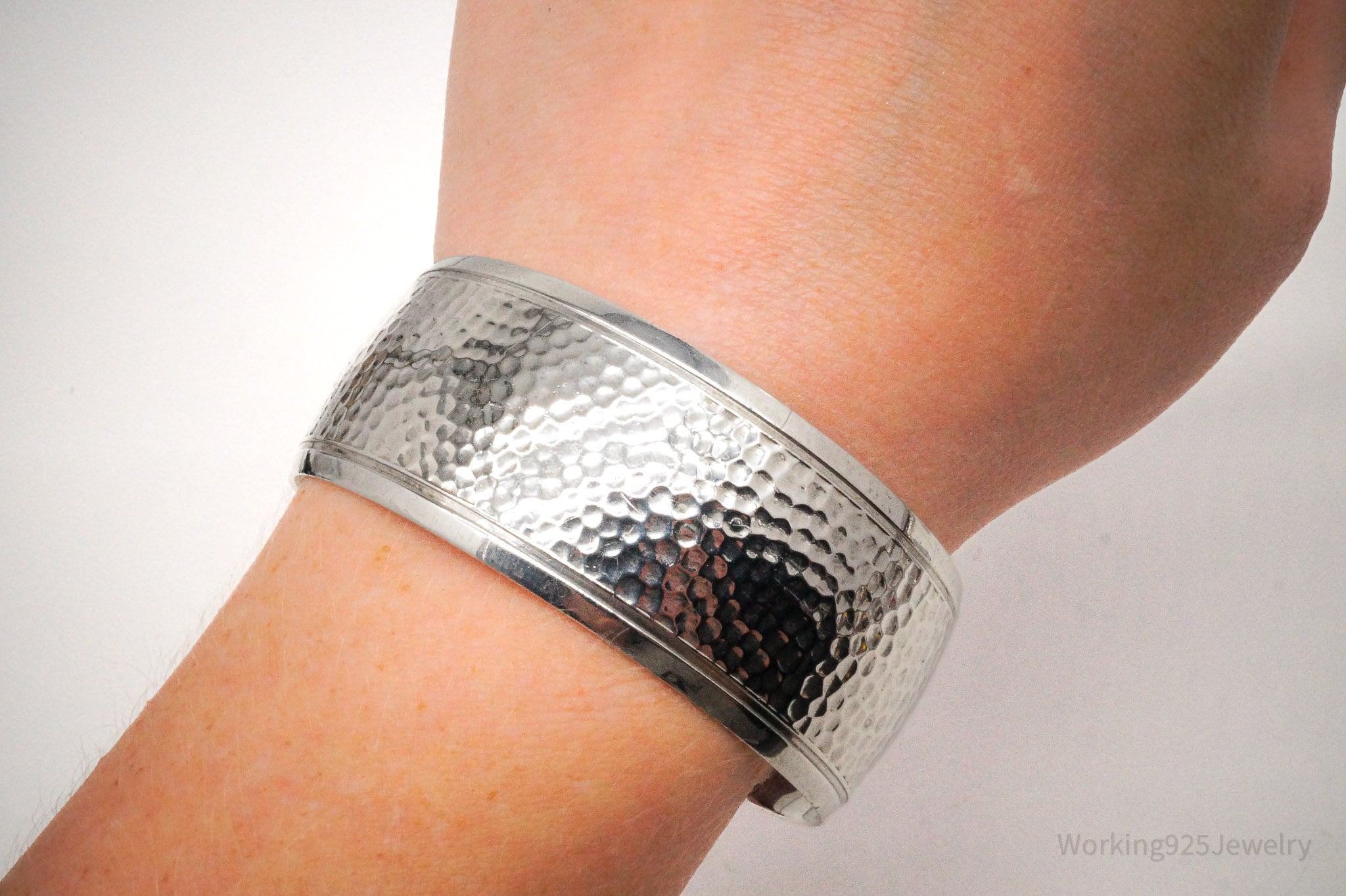 Antique Hammered Design Sterling Silver Cuff Bracelet