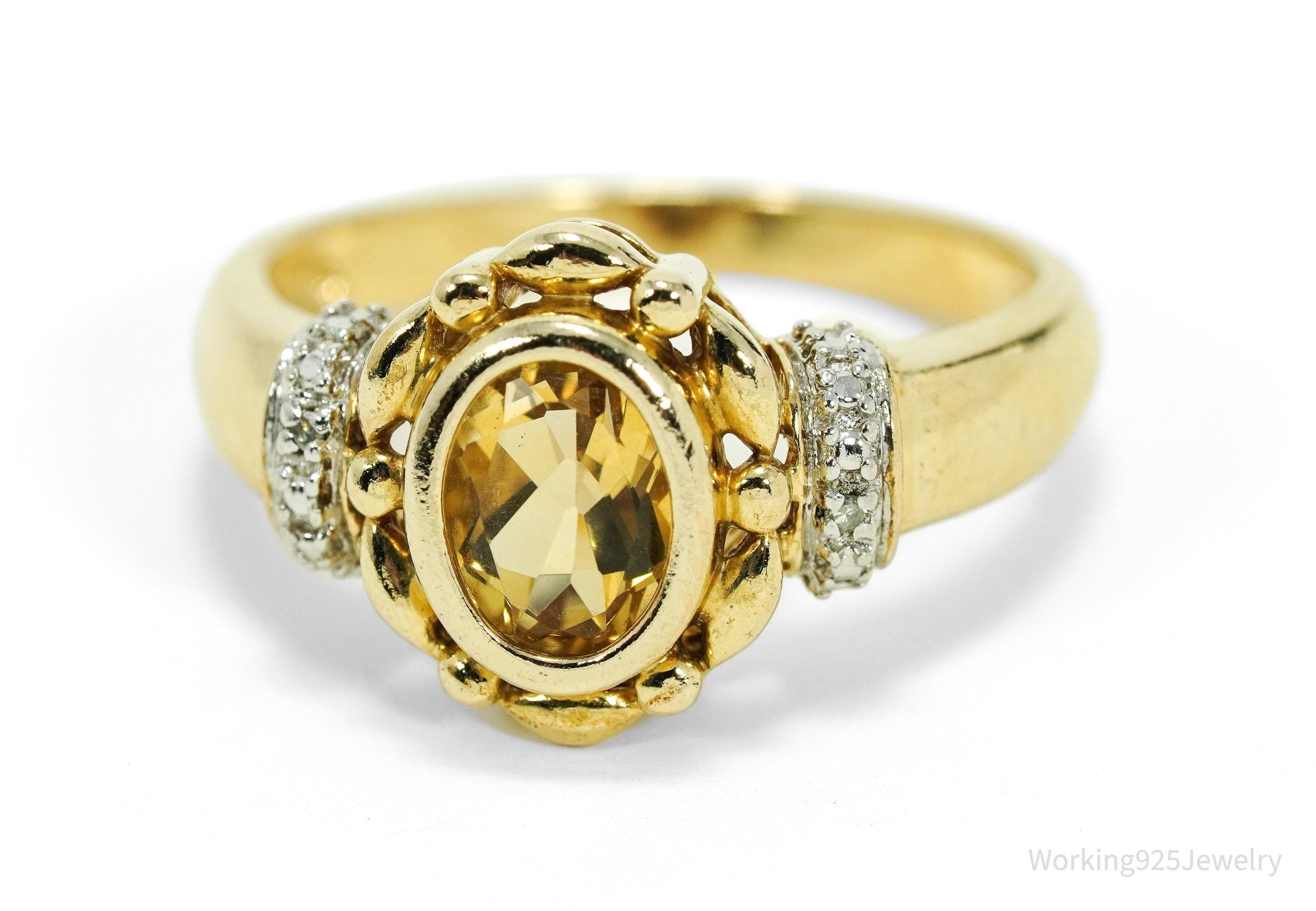 Designer Ross Simons Citrine & Diamond Gold Over Sterling Silver Ring - Size 9