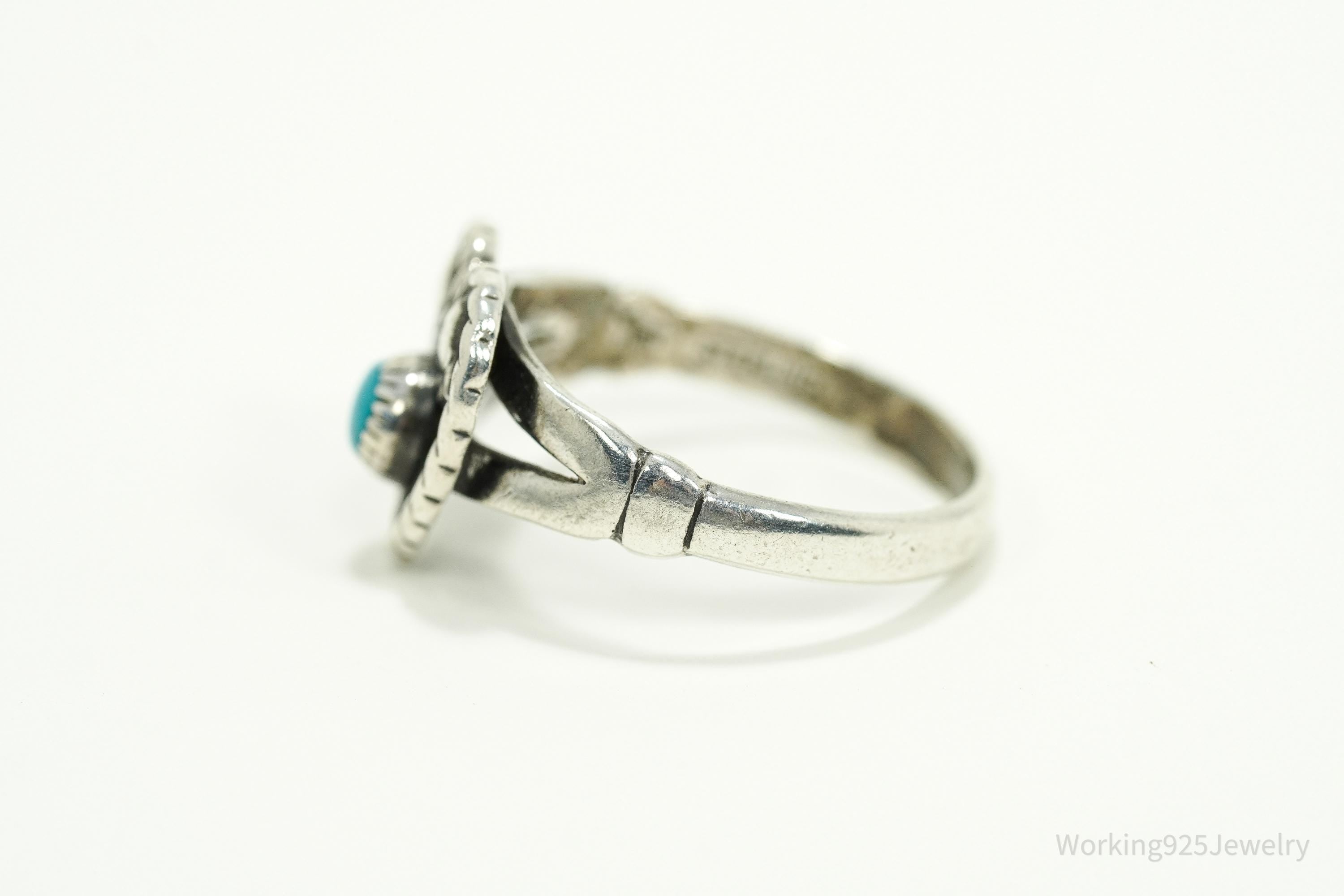 Vintage Native Bell Trading Post Turquoise Heart Sterling Silver Ring - Size 7