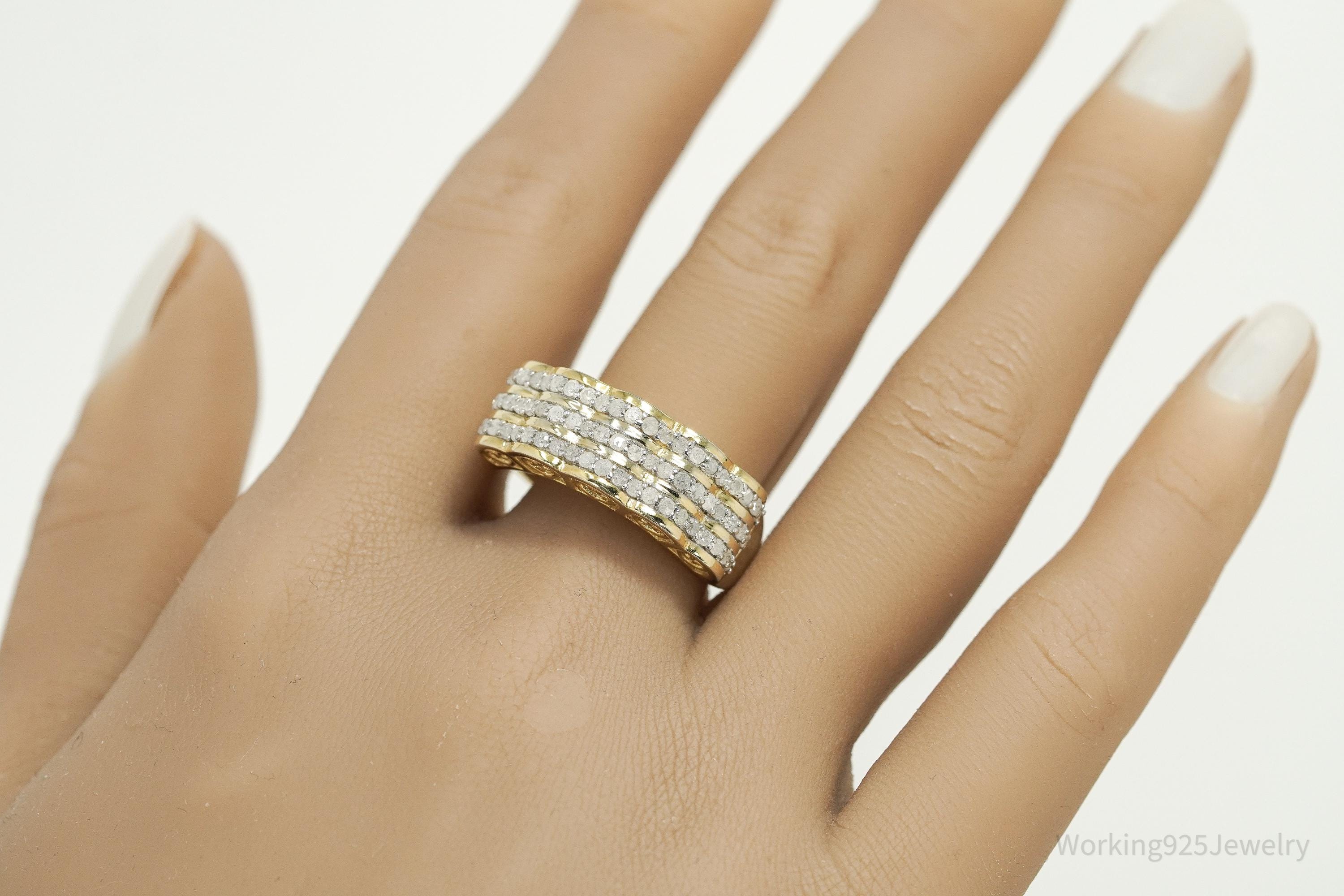 Vintage Designer SJD Diamonds Gold Vermeil Sterling Silver Ring - Size 12