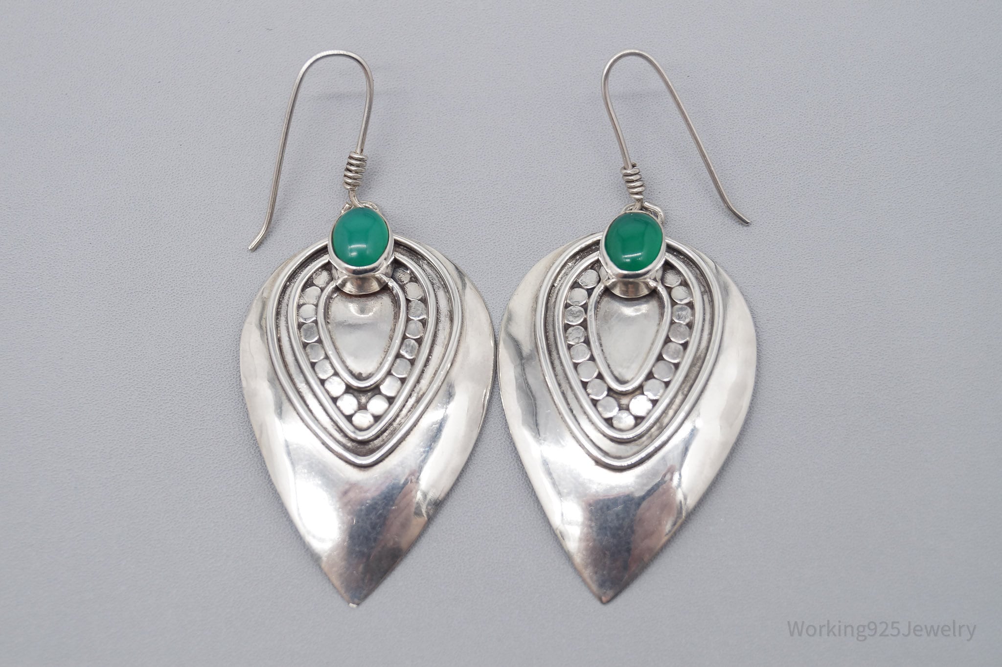 Vintage Green Onyx Silver Earrings