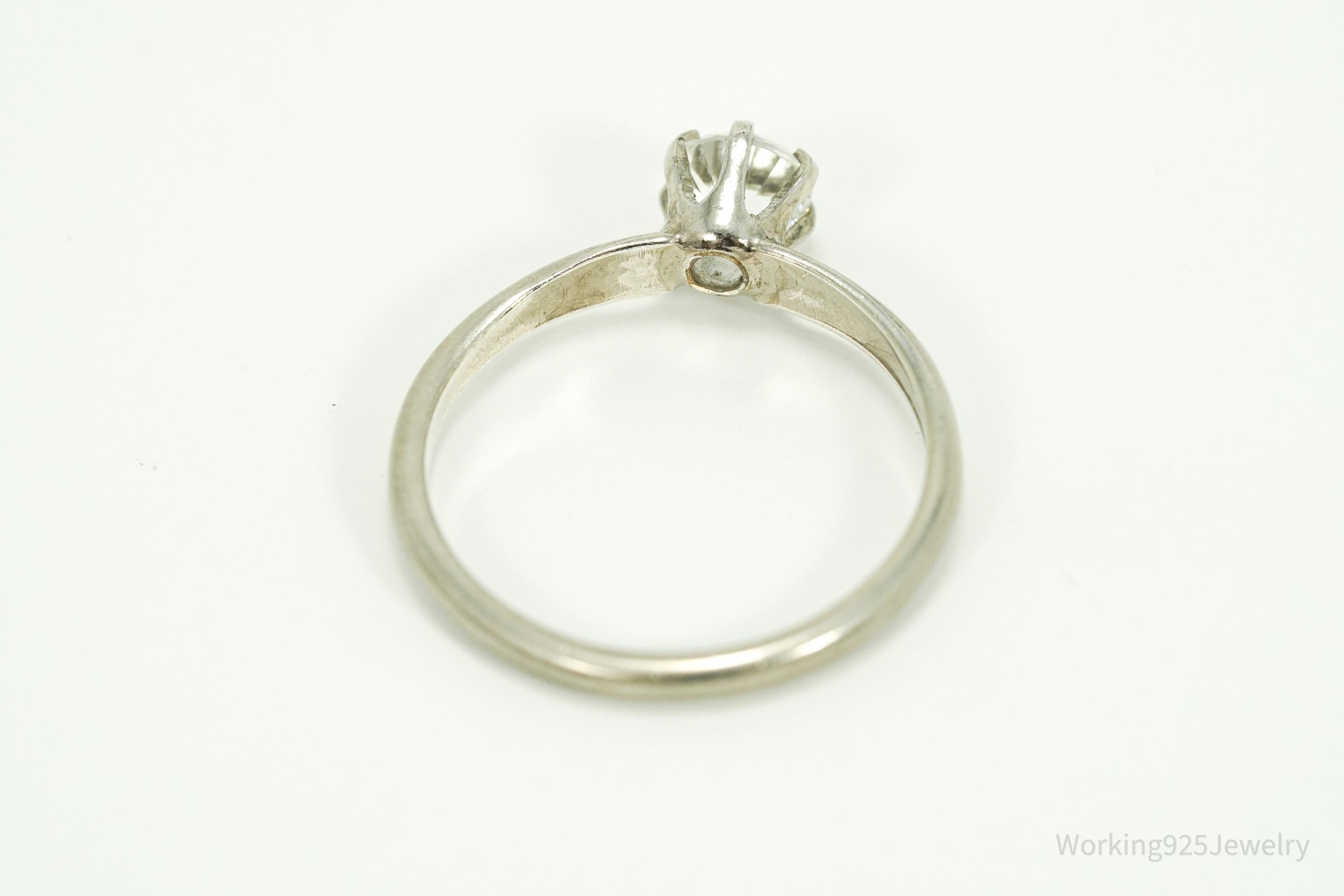 Vintage Designer Cubic Zirconia Sterling Silver Ring Size 7.75