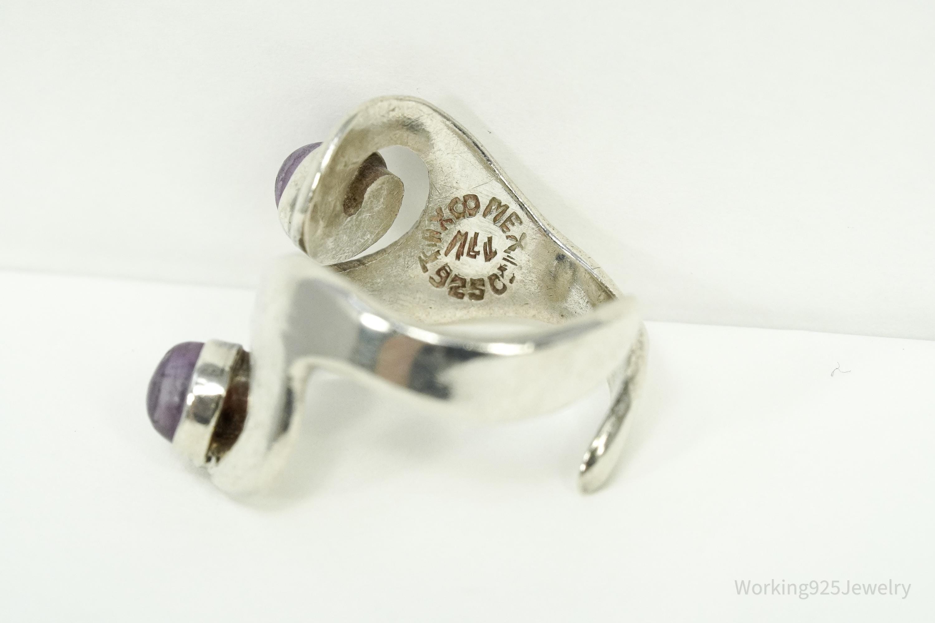Vintage Mexico Modernist Sterling Silver Amethyst Ring Size 7