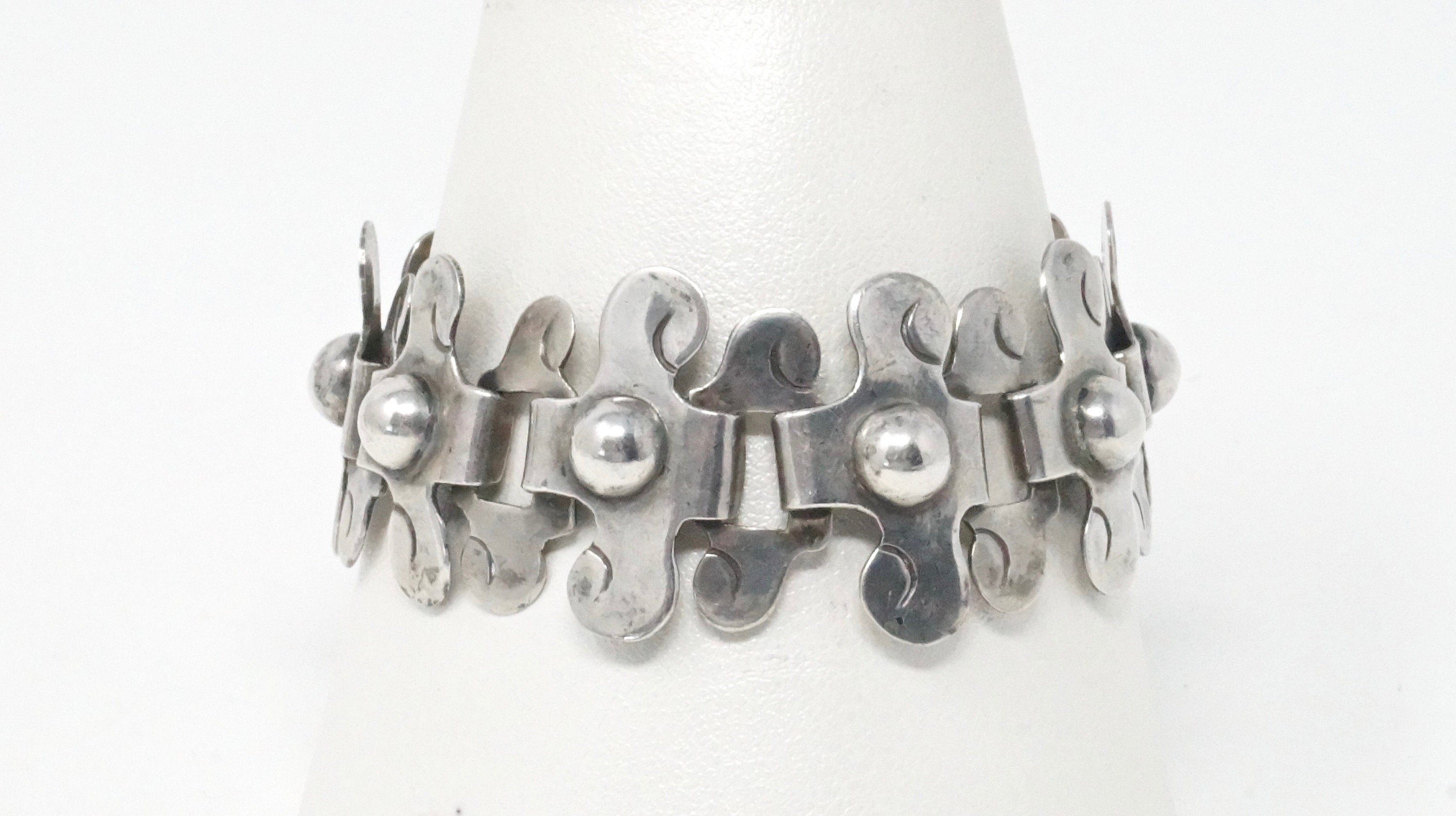 Vintage Mexico Designer Artemio Navarrette Modernist 980 Silver Panel Bracelet