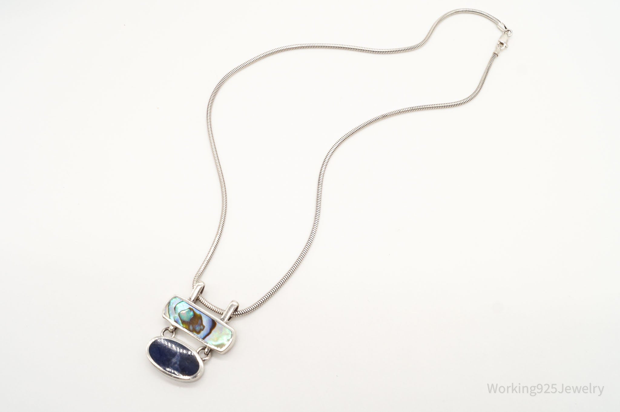 Vintage Paua Abalone Shell Sodalite Sterling Silver Necklace