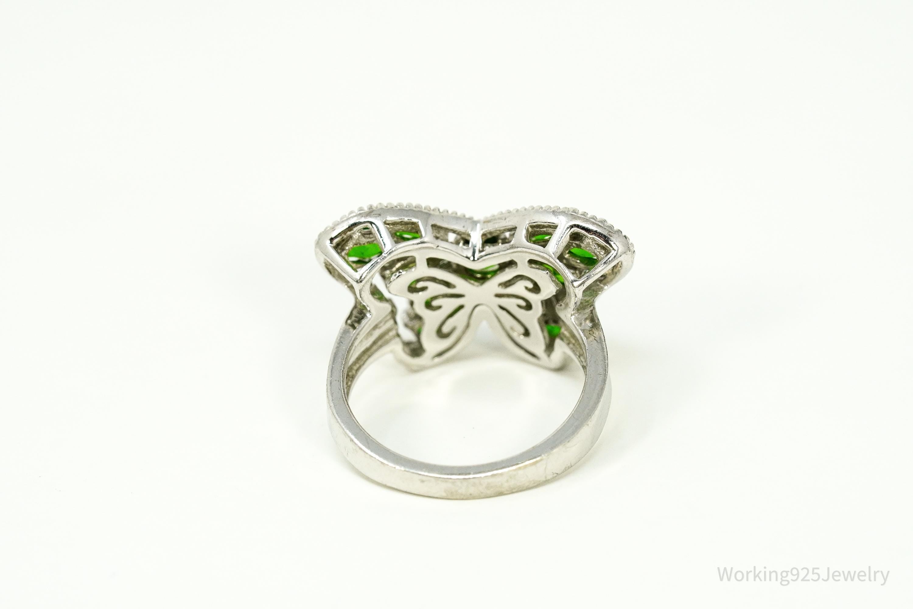 Green Chrome Diopside Butterfly Sterling Silver Ring - Size 7