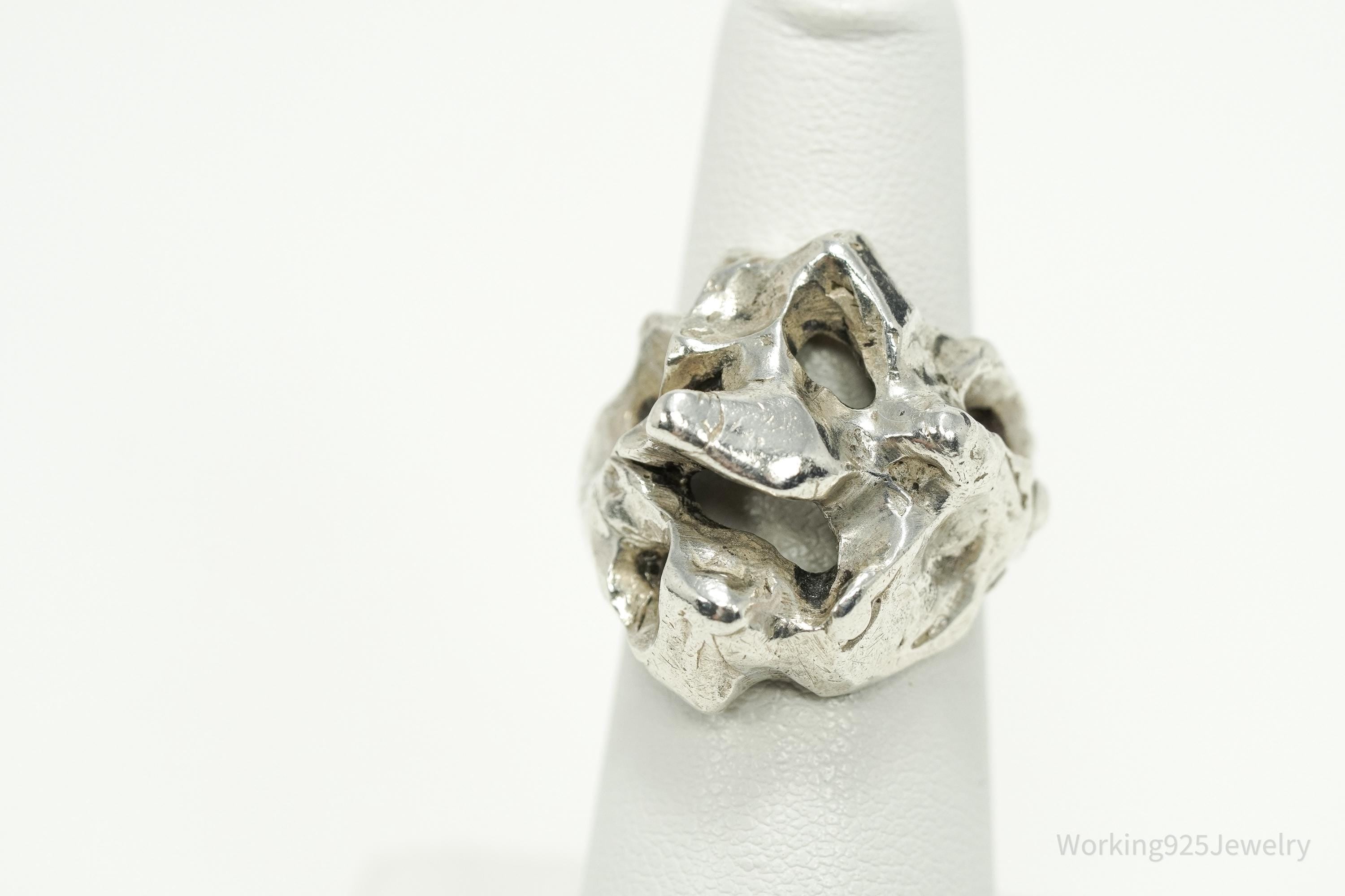 Vintage Brutalist Style Silver Ring - Size 5.5
