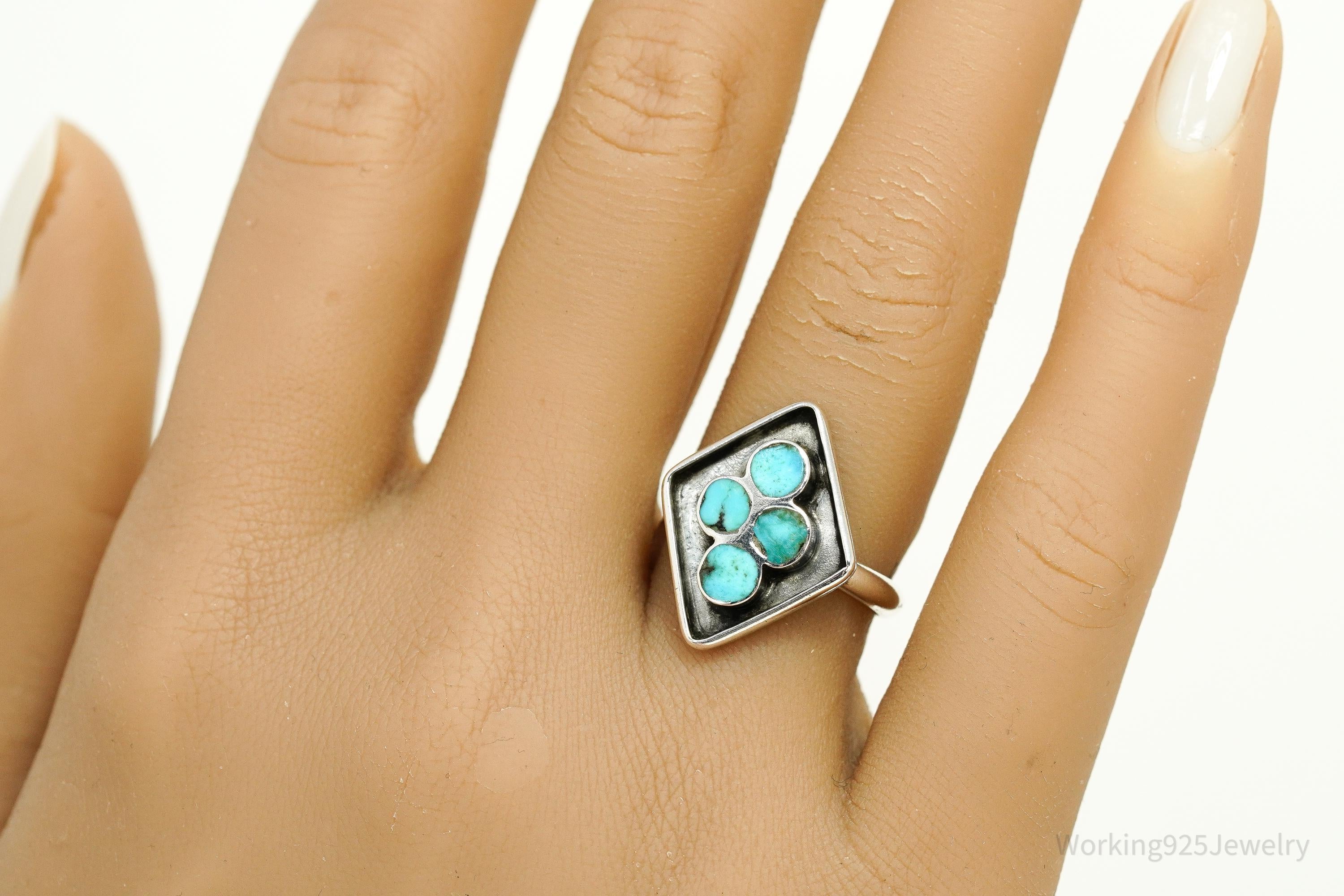 Vintage Handmade Native American Turquoise Unsigned Silver Ring - Size 7.25 Adjustable