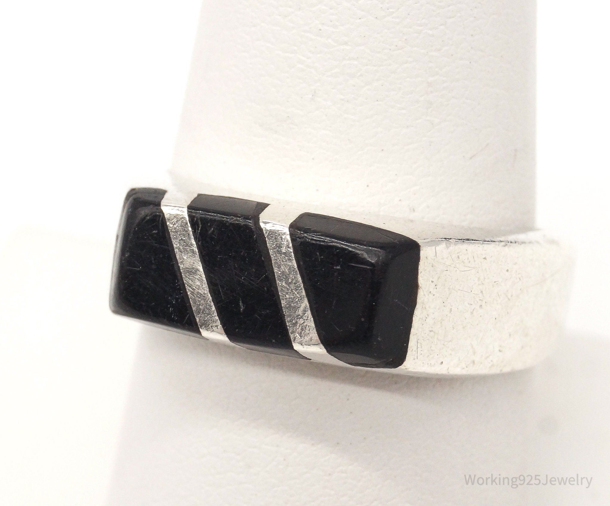 Vintage Mexico Black Onyx Sterling Silver Ring - Size 8.25