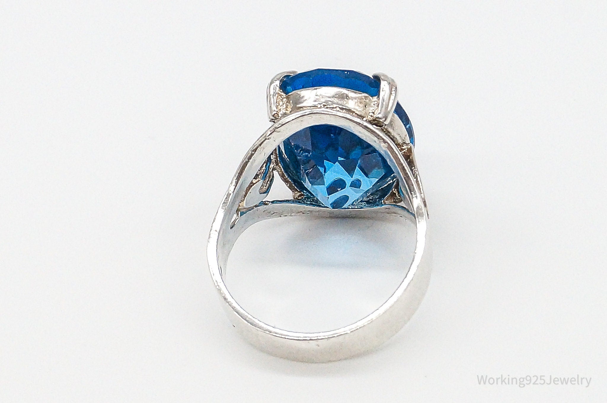 Large Blue Glass Sterling Silver Statement Ring Size 6.75